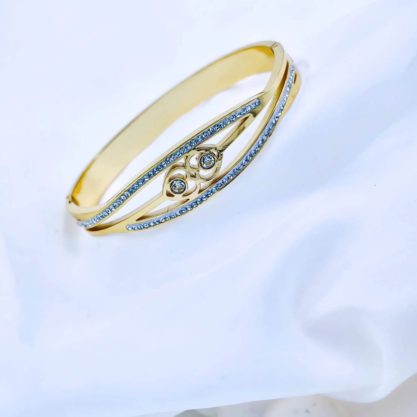 Dual Crystal Line Anti-Tarnish Gold Plated Kada / Bracelet (Free Size)