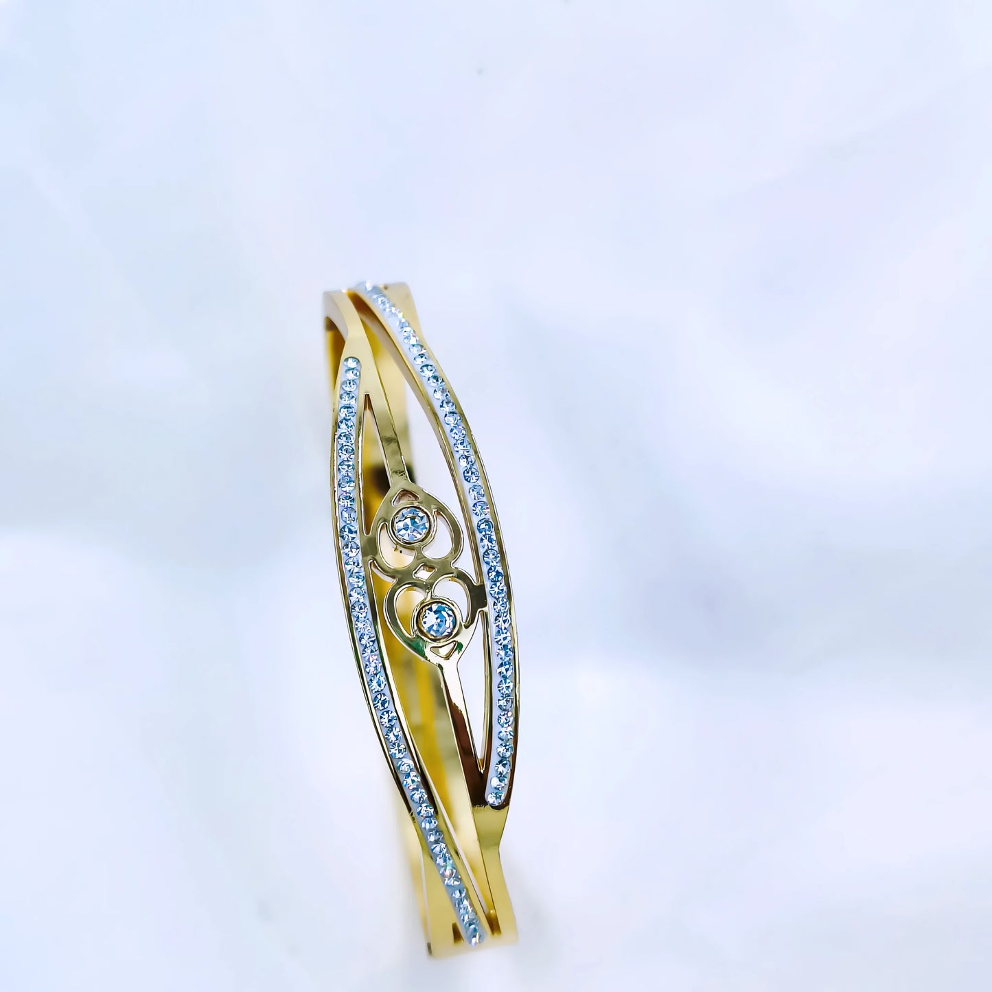 Dual Crystal Line Anti-Tarnish Gold Plated Kada / Bracelet (Free Size)