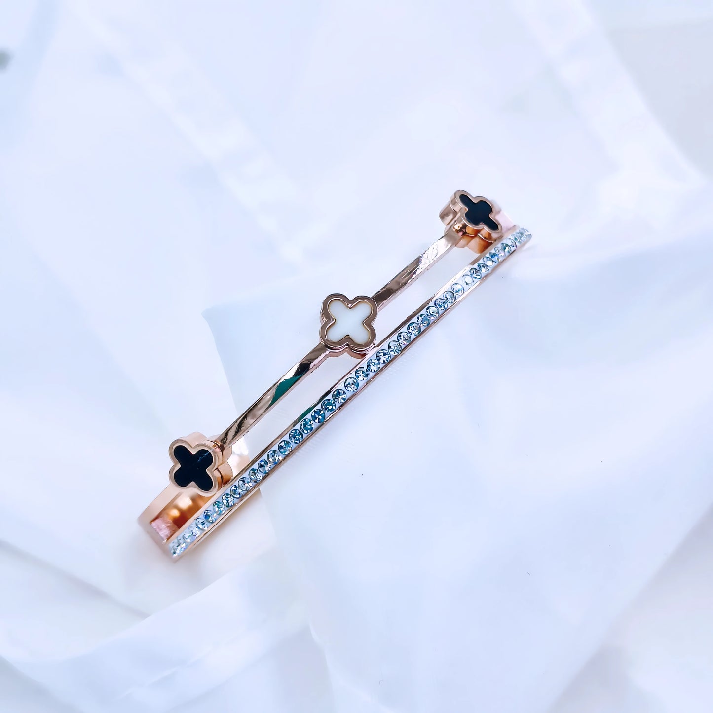 Rose Gold Clover Crystal Line Anti-Tarnish Kada / Bracelet
