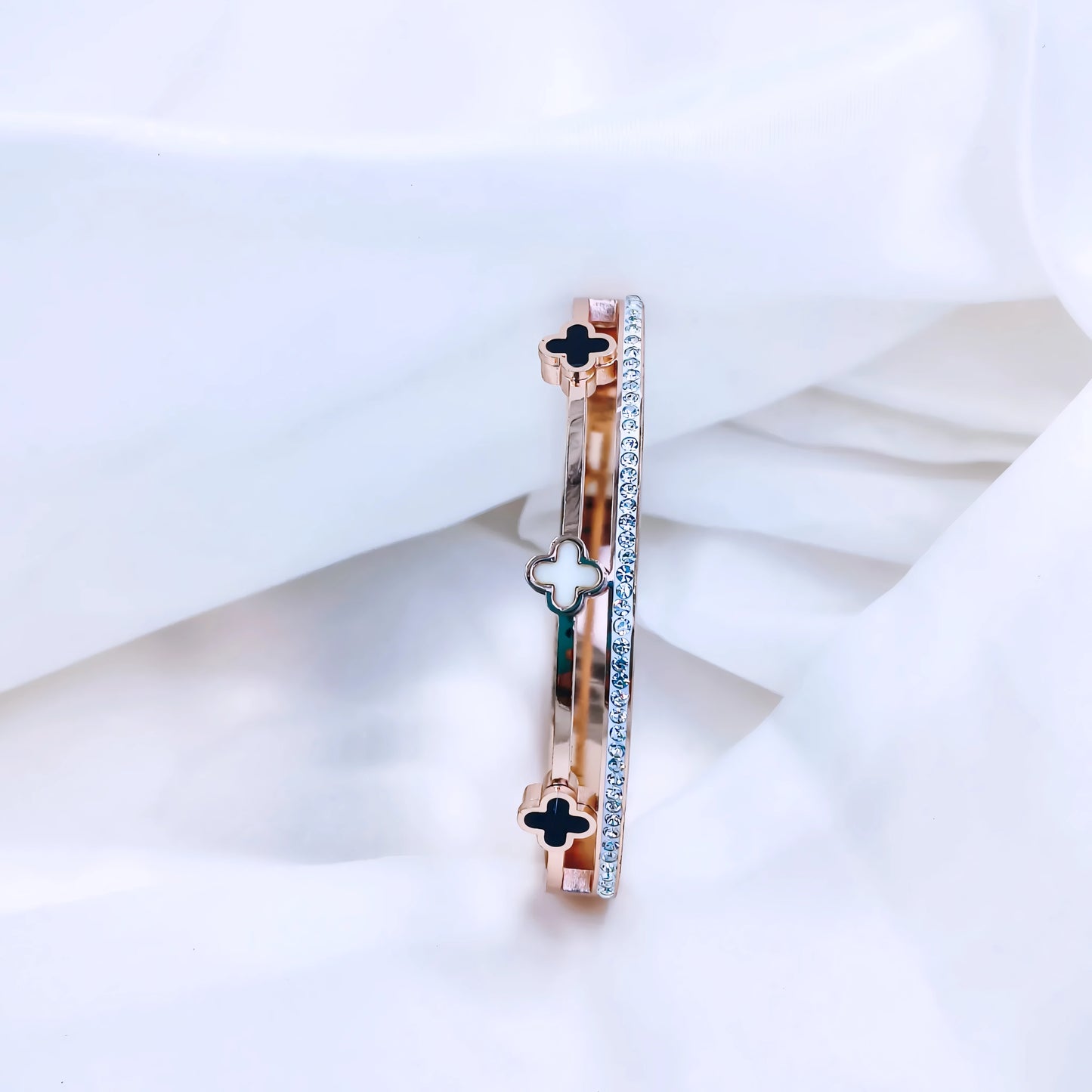 Rose Gold Clover Crystal Line Anti-Tarnish Kada / Bracelet