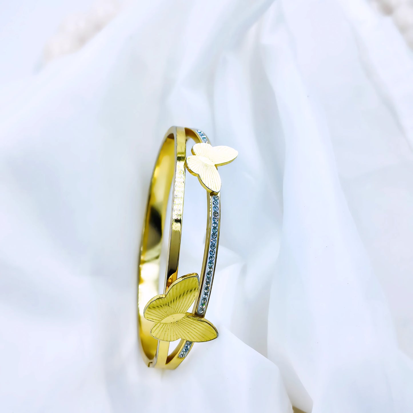 Golden Butterfly Crystal Line Anti-Tarnish Gold Plated Kada / Bracelet