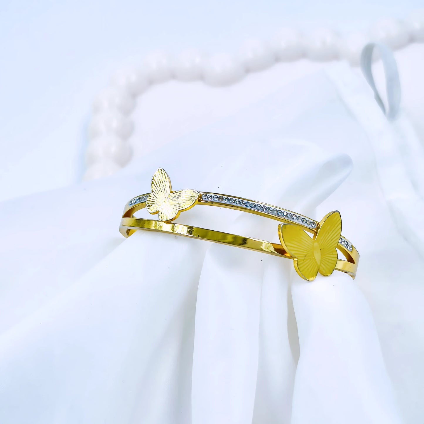 Golden Butterfly Crystal Line Anti-Tarnish Gold Plated Kada / Bracelet