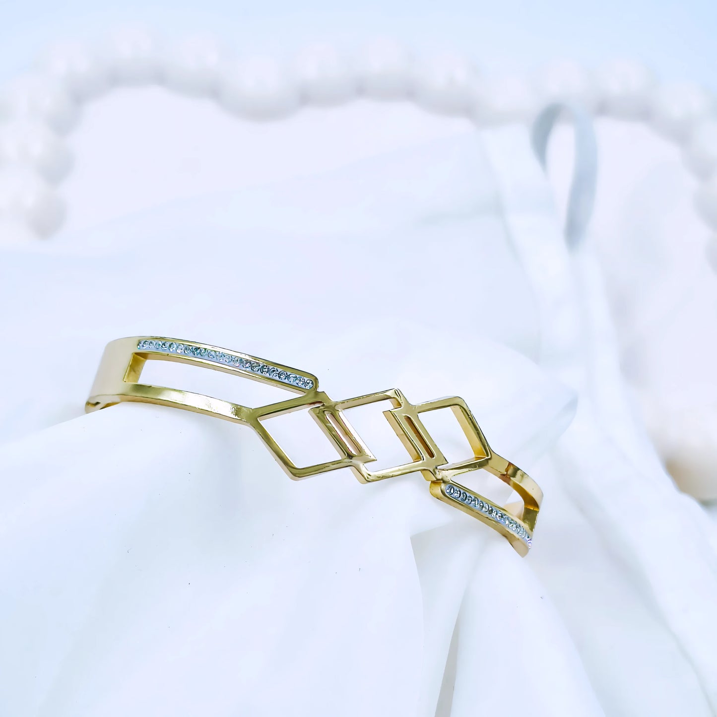 Geometric Crystal Accent Anti-Tarnish Gold Plated Kada / Bracelet