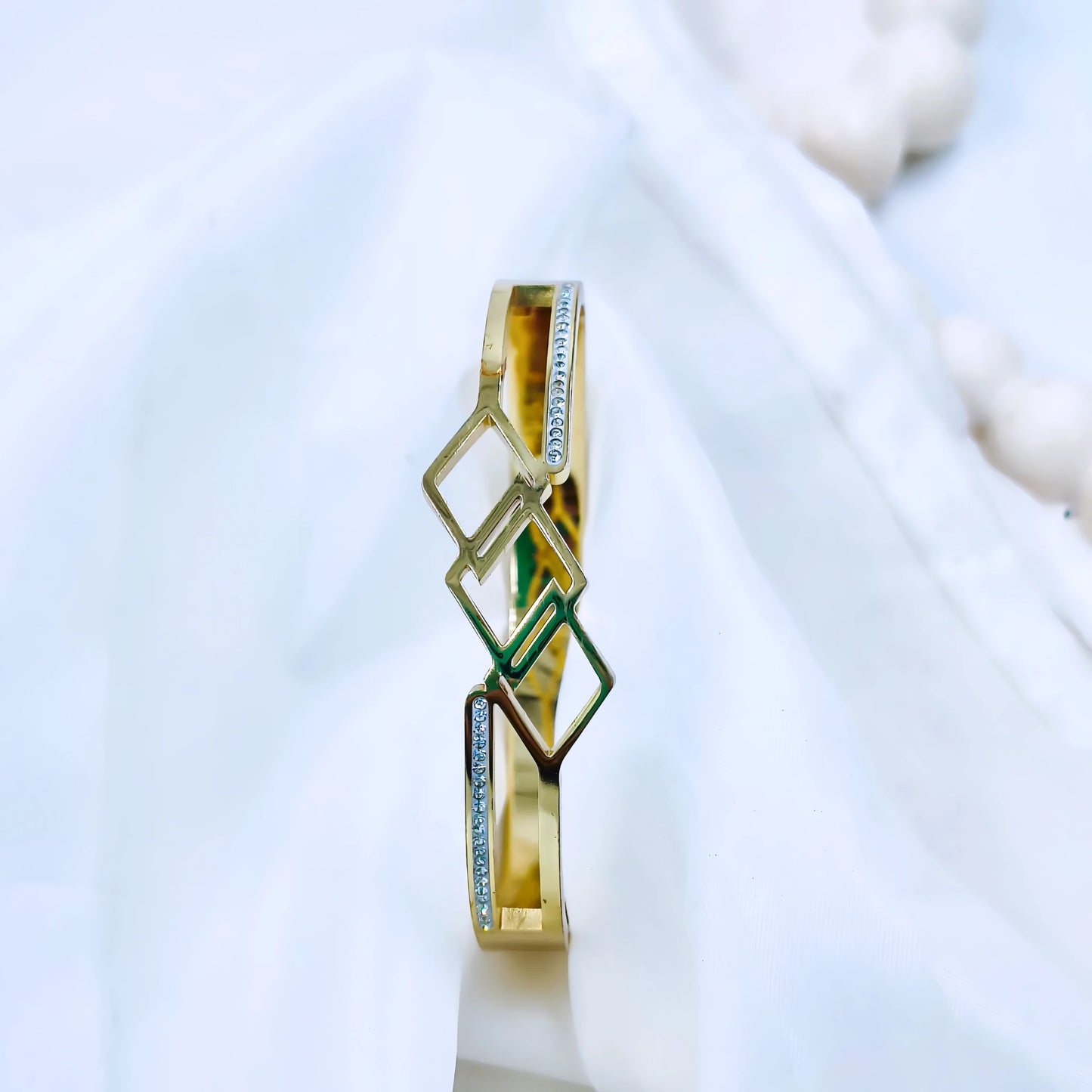 Geometric Crystal Accent Anti-Tarnish Gold Plated Kada / Bracelet