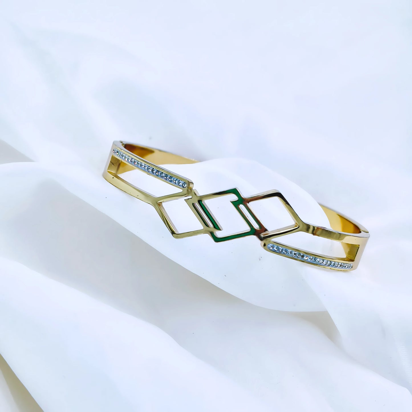 Geometric Crystal Accent Anti-Tarnish Gold Plated Kada / Bracelet