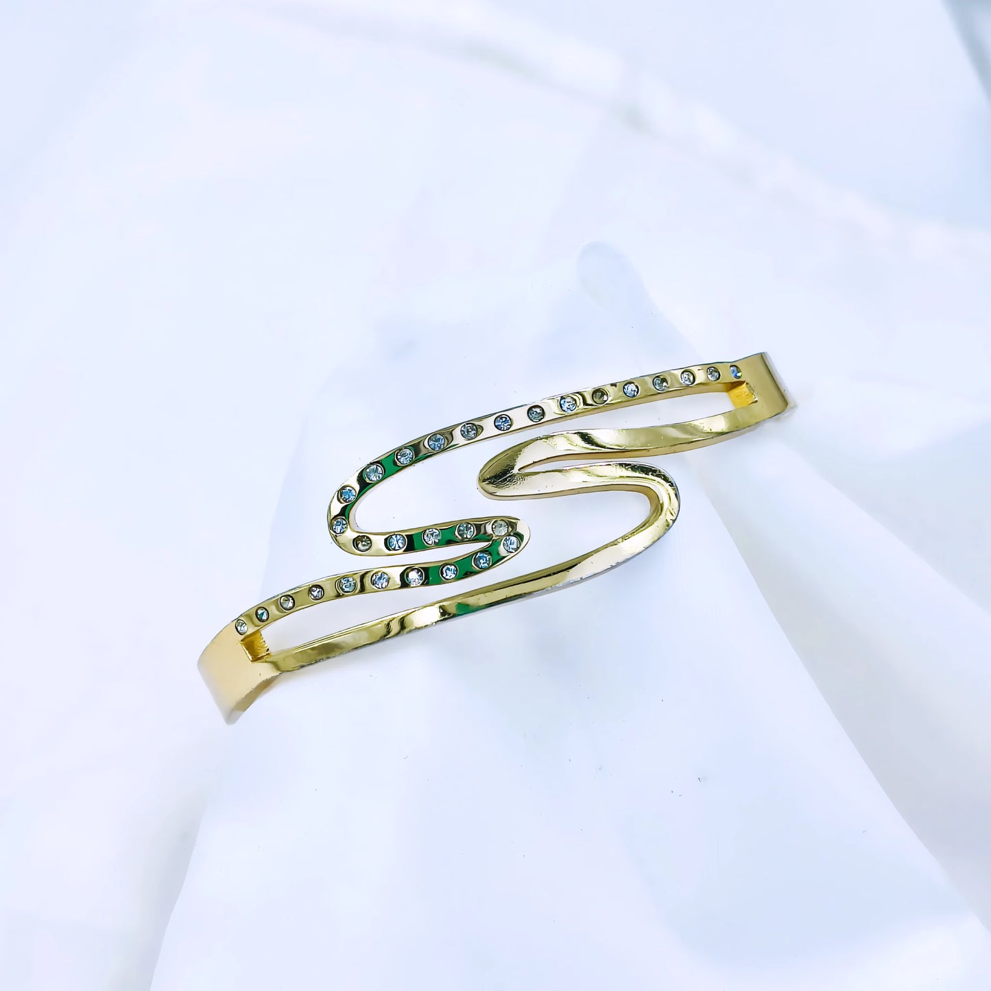 Curved Crystal Wave Anti-Tarnish Gold Plated Kada / Bracelet