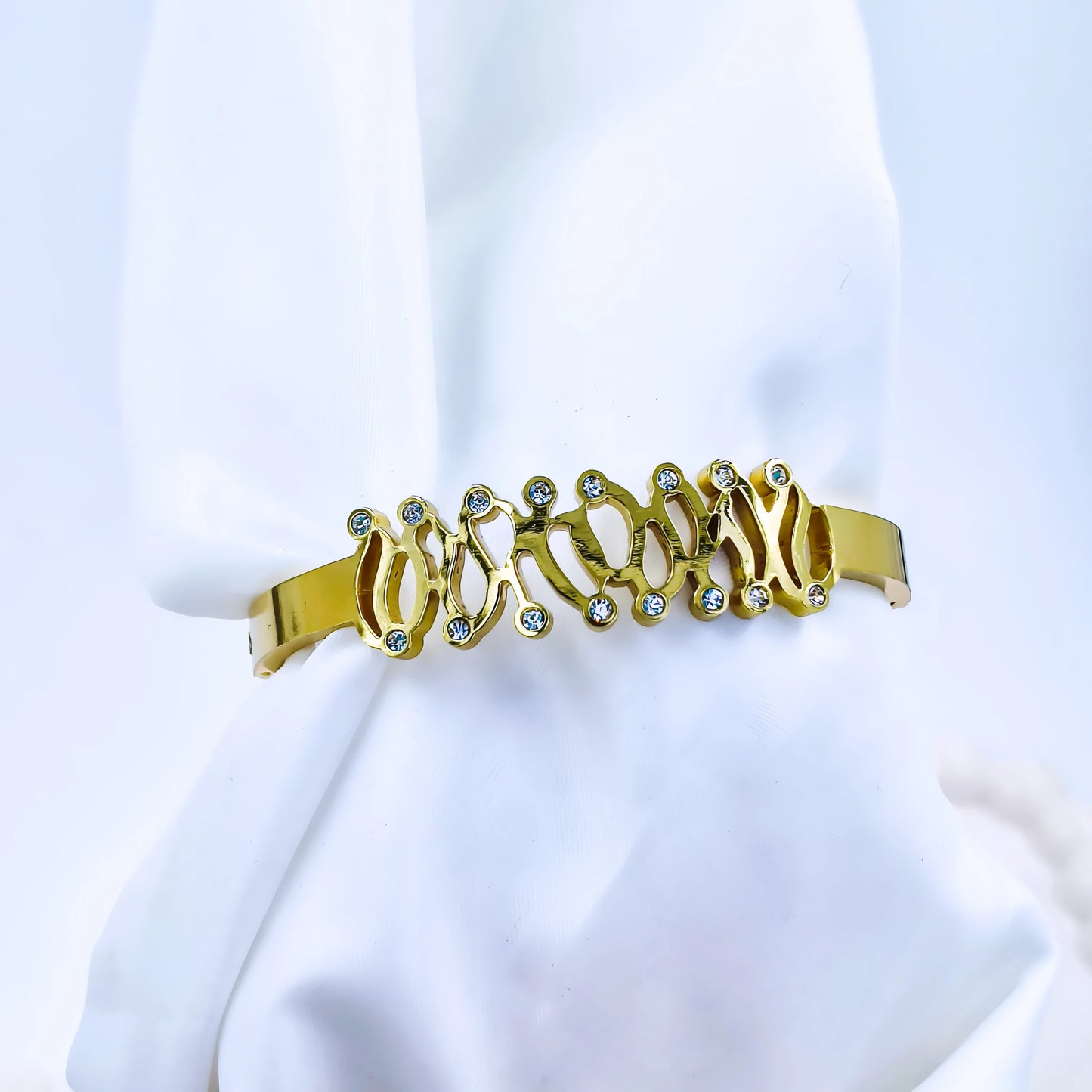 Abstract Crystal Accent Anti-Tarnish Gold Plated Kada / Bracelet