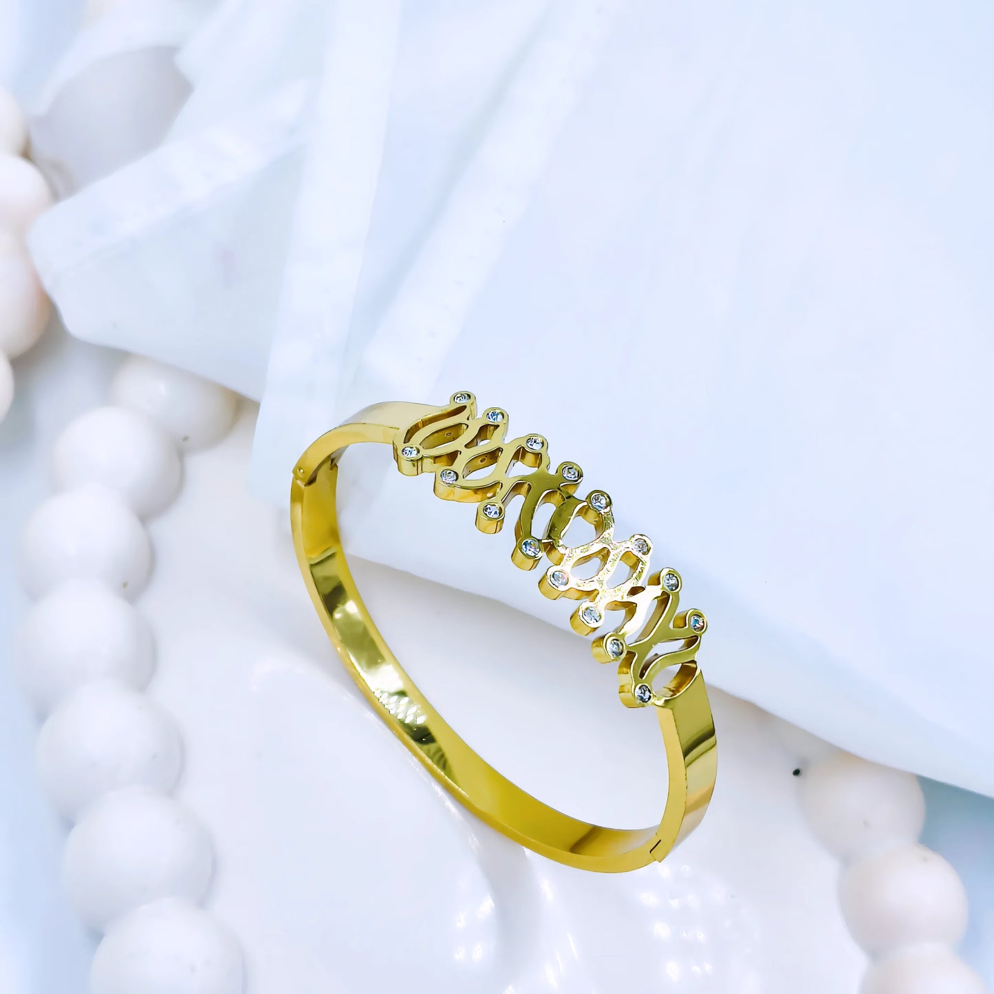 Abstract Crystal Accent Anti-Tarnish Gold Plated Kada / Bracelet