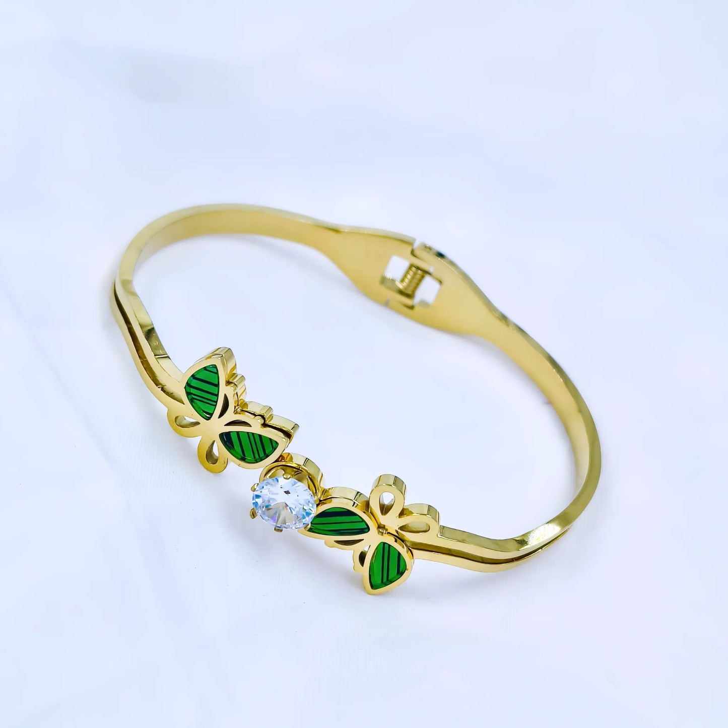 Green Butterfly Crystal Anti-Tarnish Gold Plated Kada / Bracelet