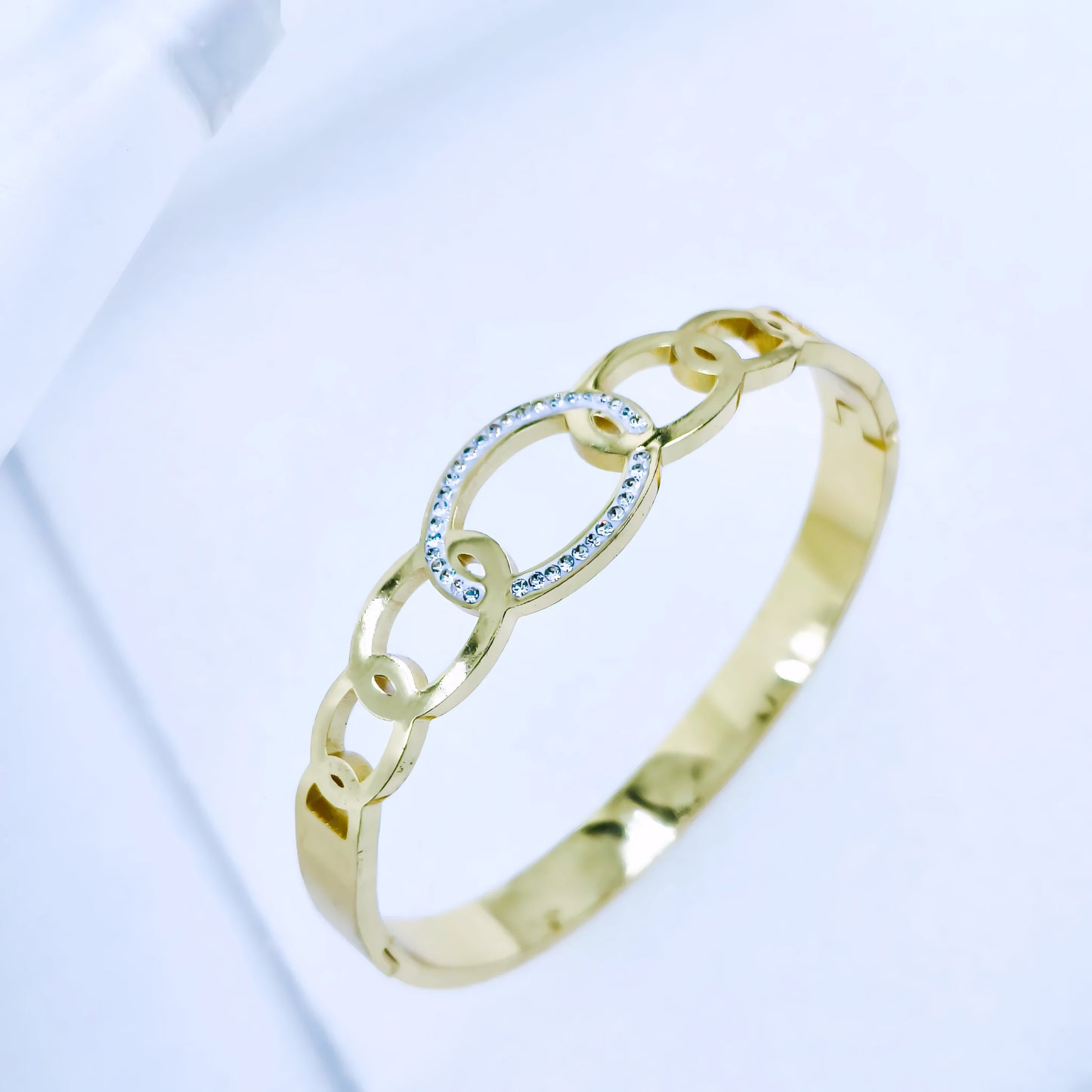 Crystal Link Chain Anti-Tarnish Gold Plated Kada / Bracelet
