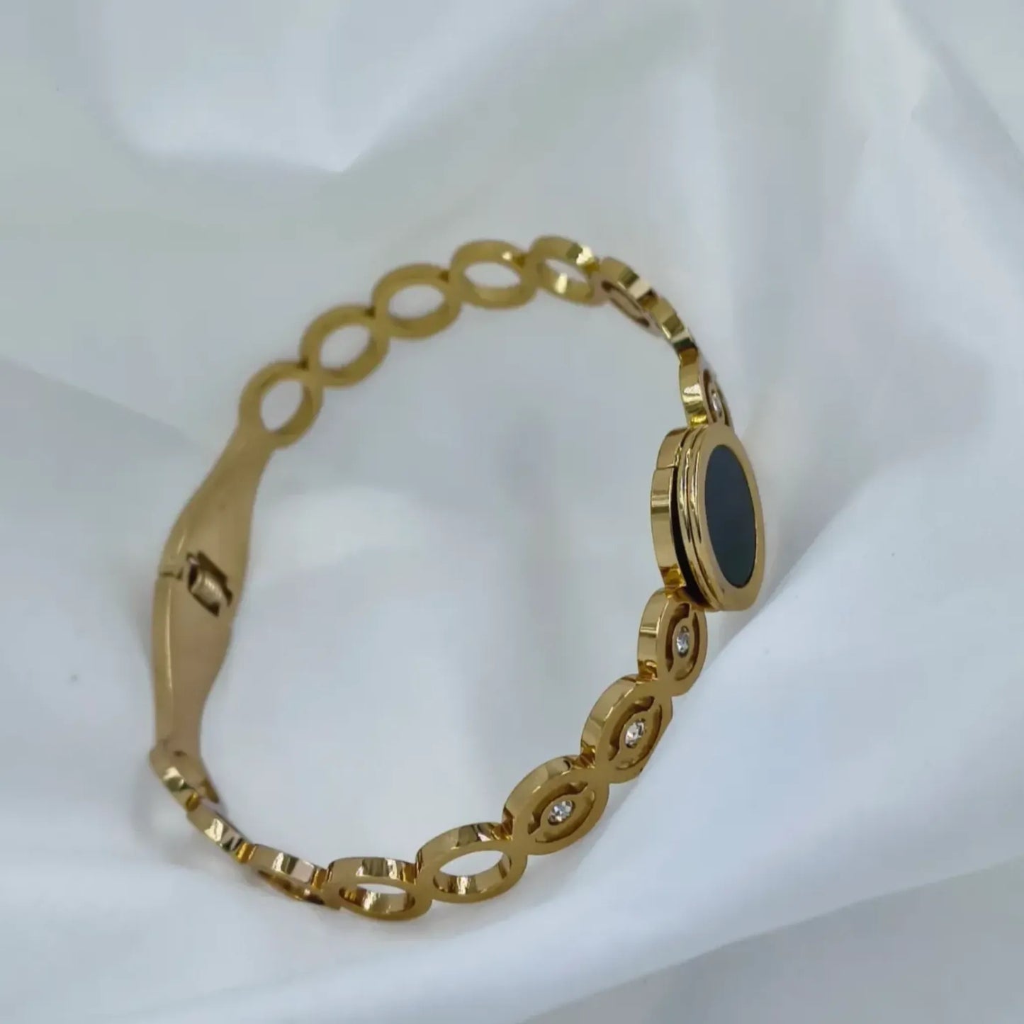 Elegant Black Stone Gold Plated Anti-Tarnish Kada/Bracelet - Free Size
