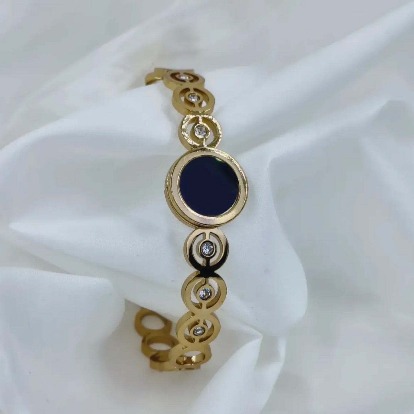 Elegant Black Stone Gold Plated Anti-Tarnish Kada/Bracelet - Free Size