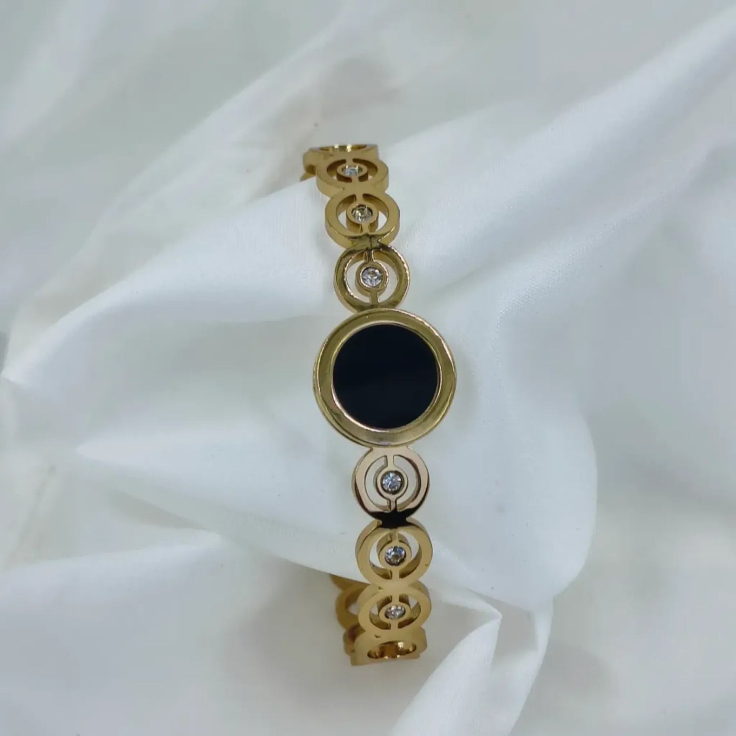 Elegant Black Stone Gold Plated Anti-Tarnish Kada/Bracelet - Free Size