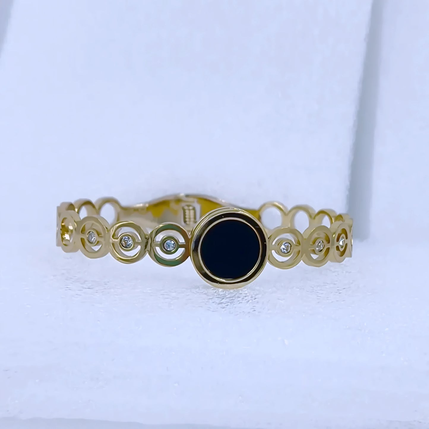 Elegant Black Stone Gold Plated Anti-Tarnish Kada/Bracelet - Free Size