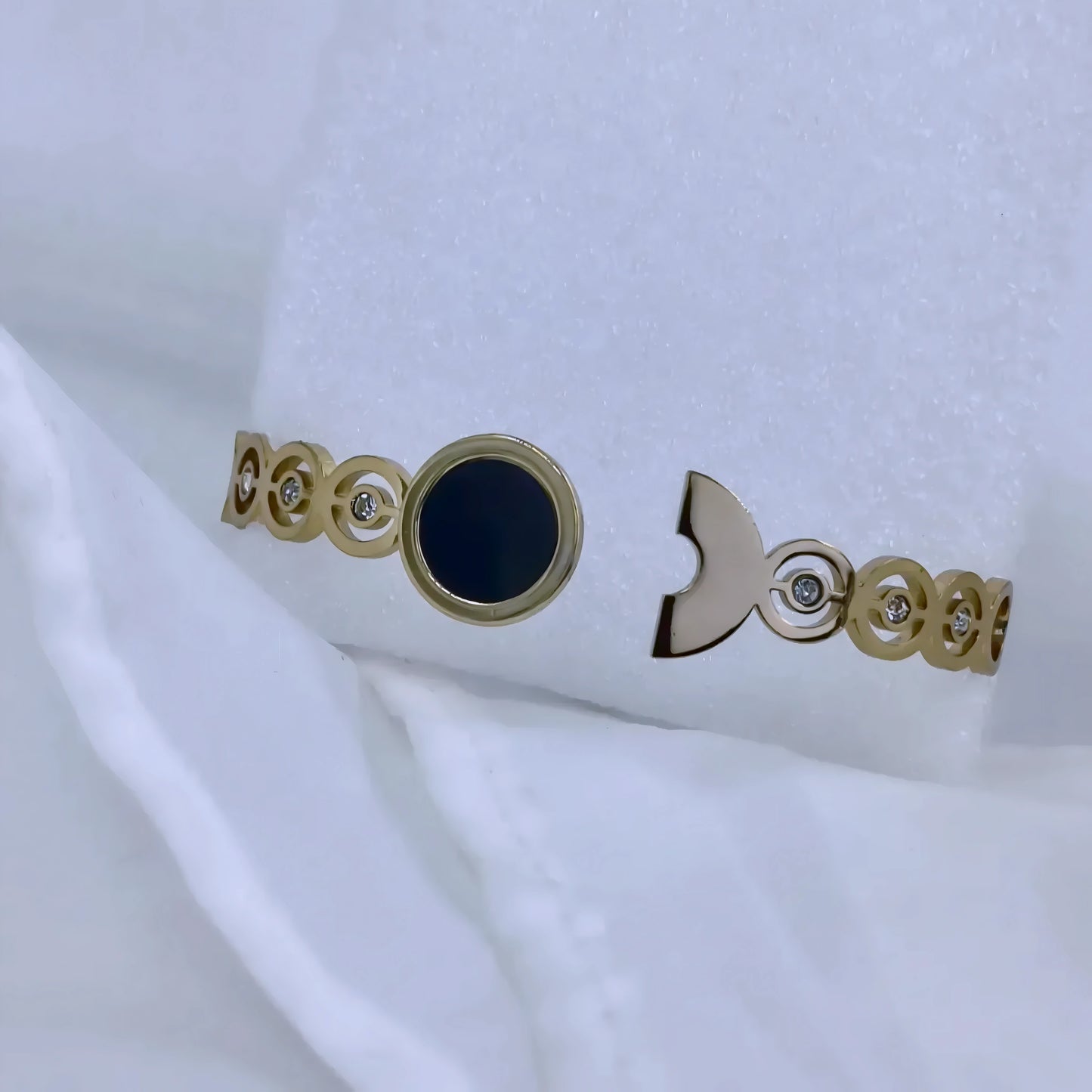 Elegant Black Stone Gold Plated Anti-Tarnish Kada/Bracelet - Free Size