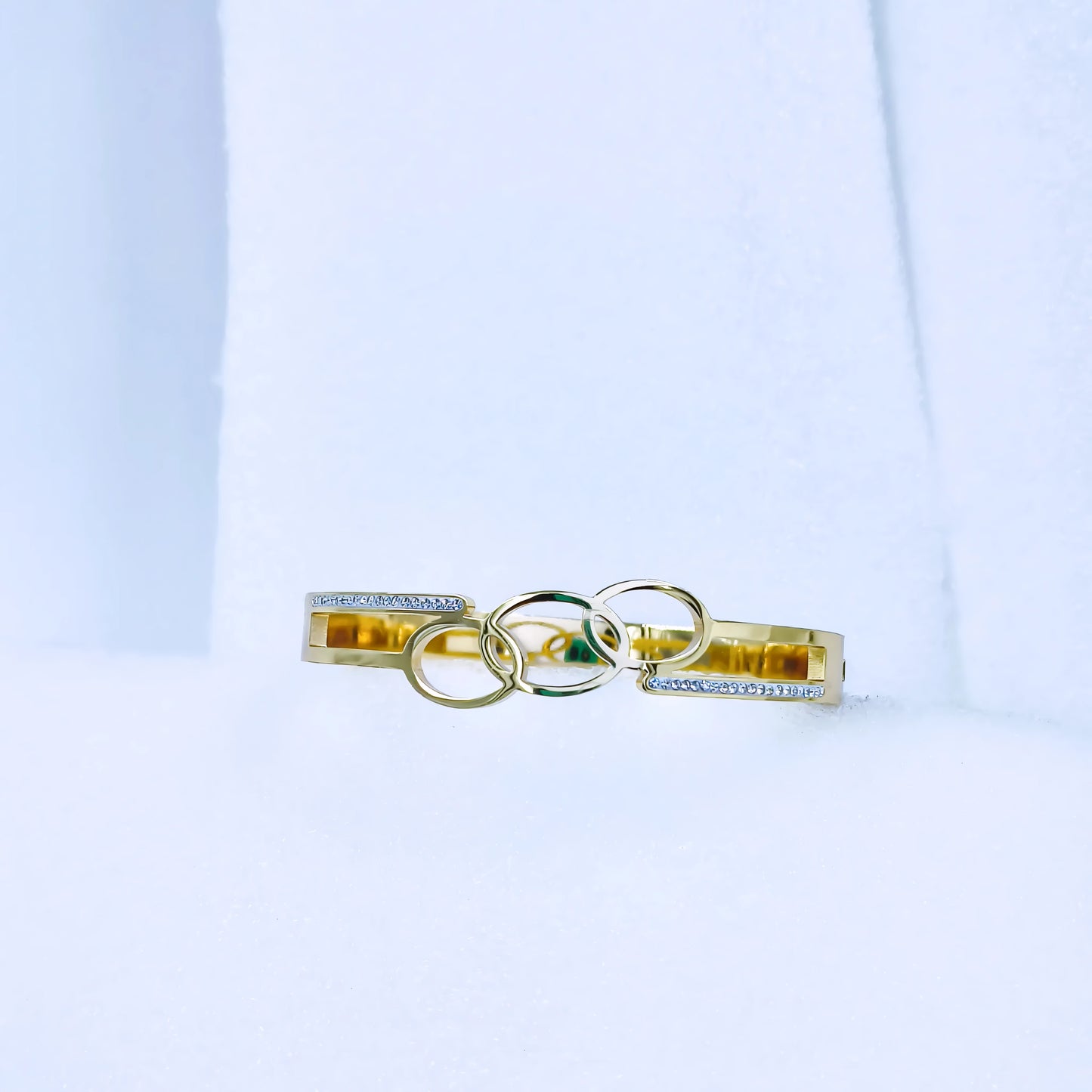 Triple Circle Crystal Anti-Tarnish Gold Plated Kada / Bracelet