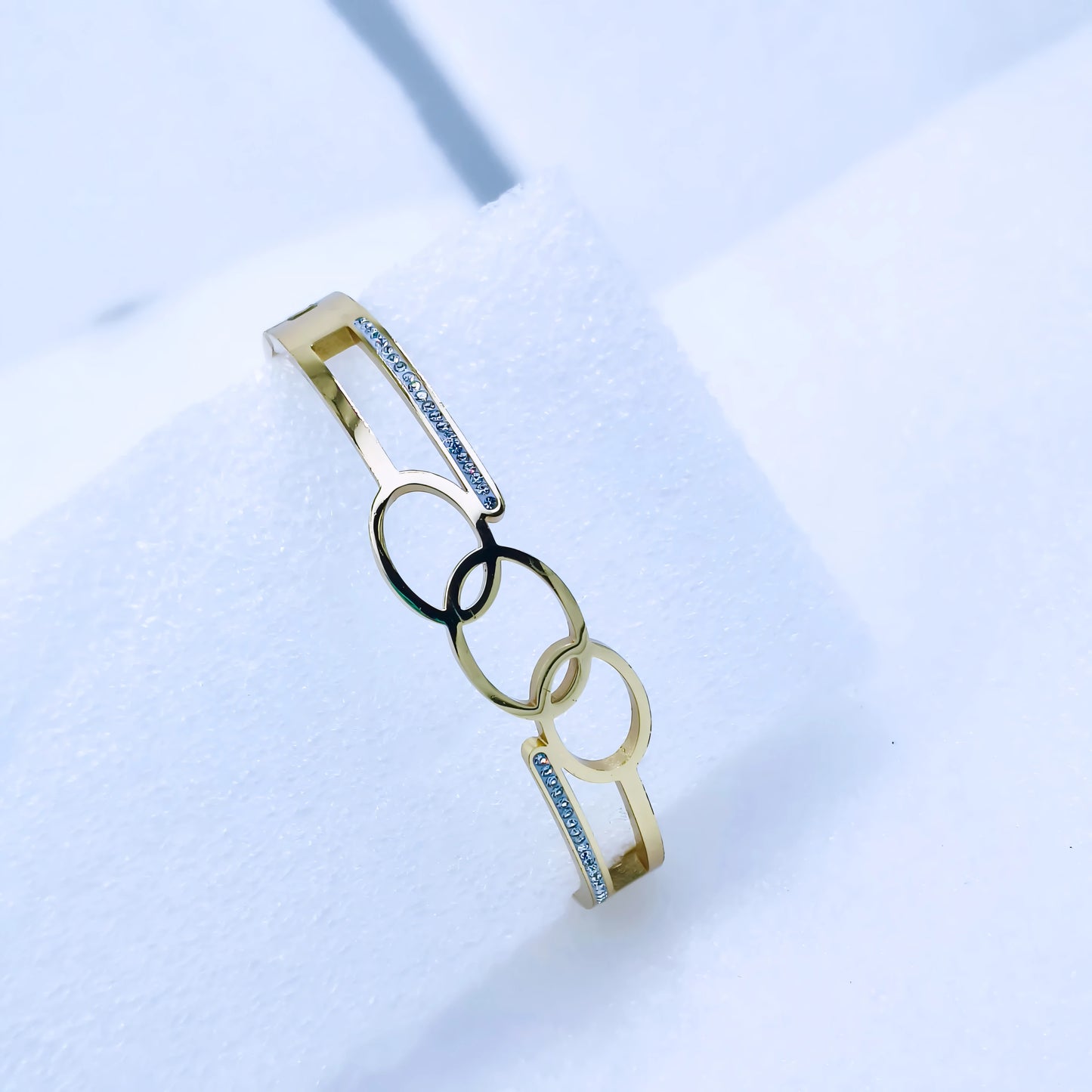 Triple Circle Crystal Anti-Tarnish Gold Plated Kada / Bracelet