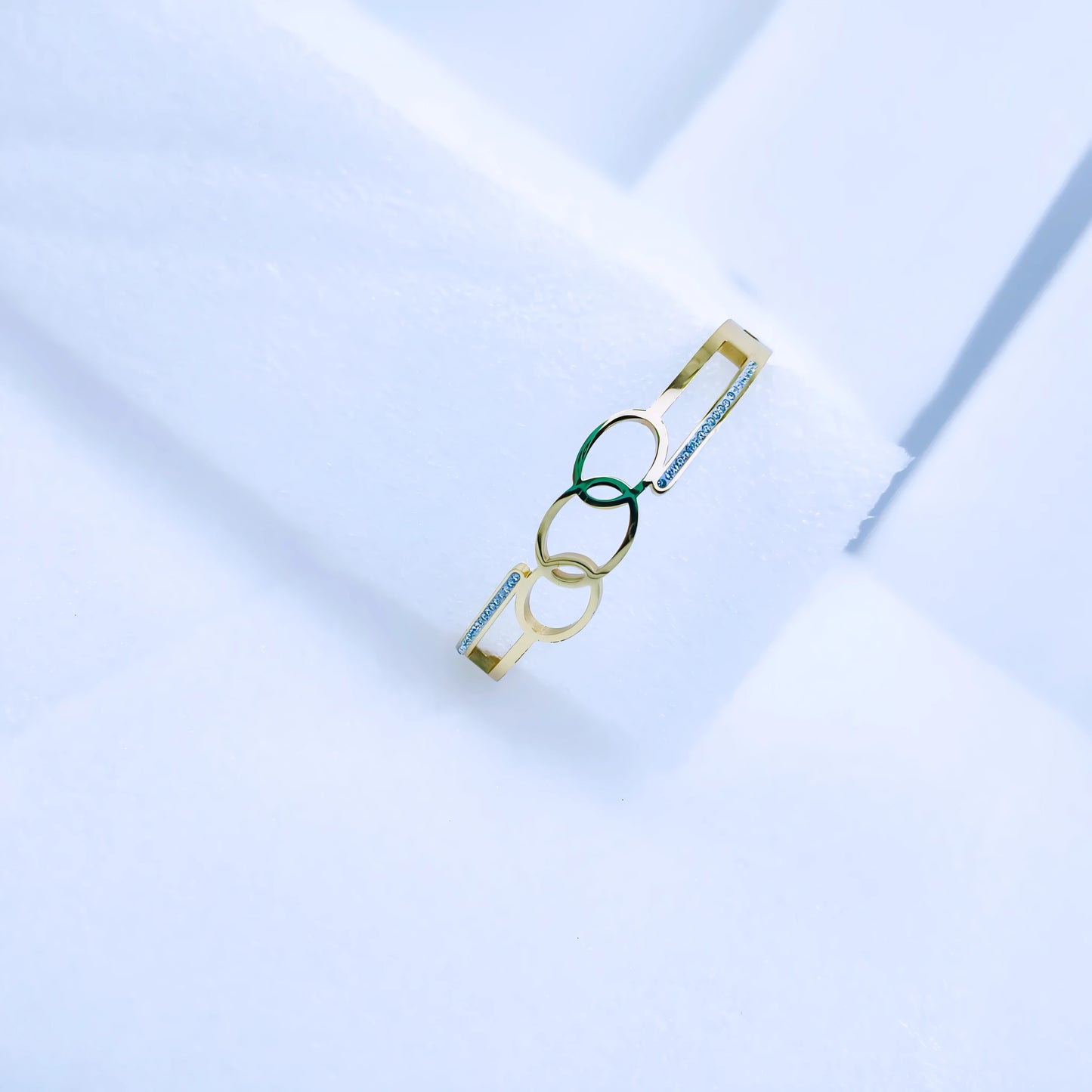 Triple Circle Crystal Anti-Tarnish Gold Plated Kada / Bracelet
