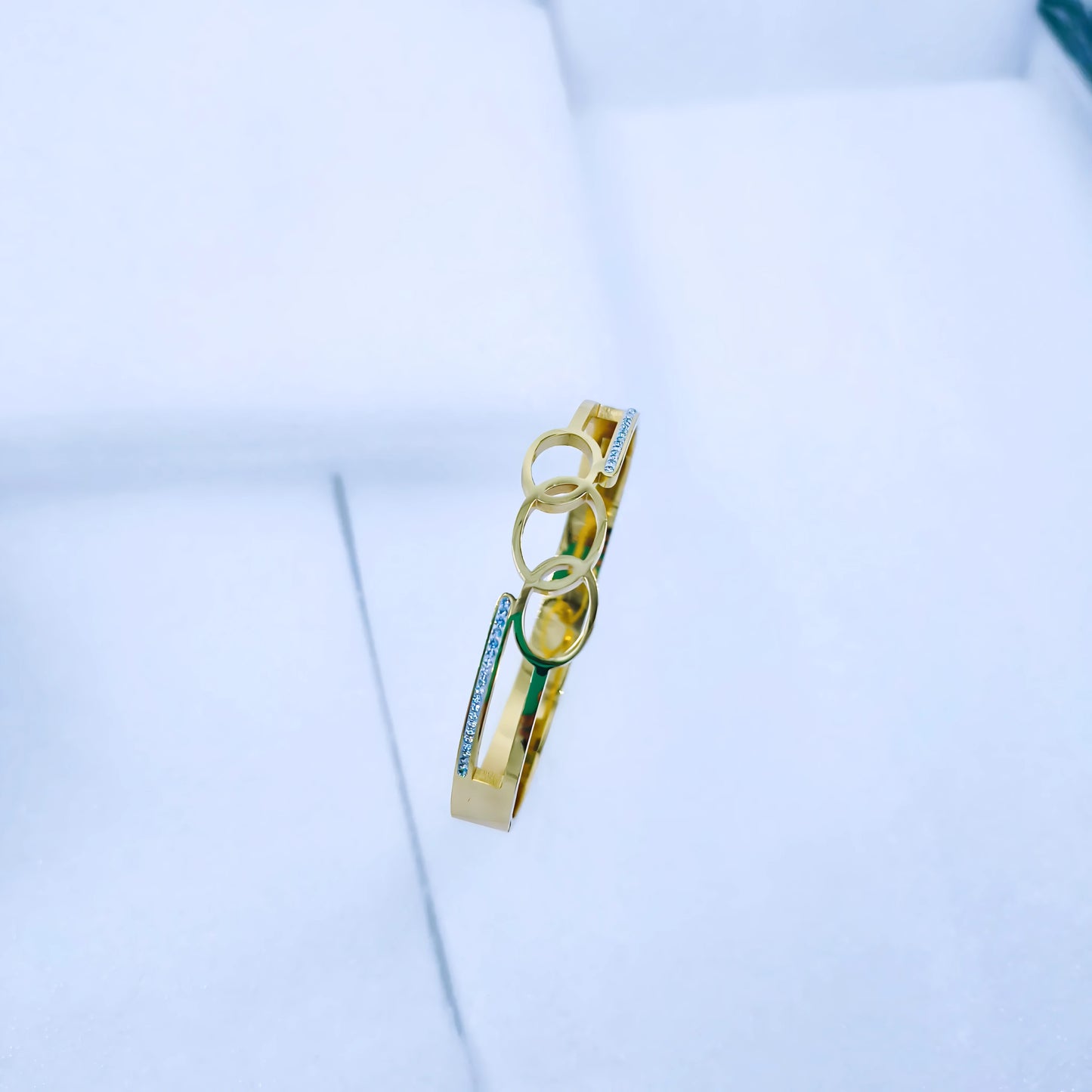 Triple Circle Crystal Anti-Tarnish Gold Plated Kada / Bracelet