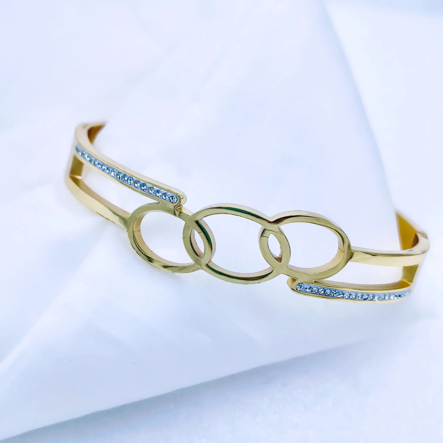 Triple Circle Crystal Anti-Tarnish Gold Plated Kada / Bracelet
