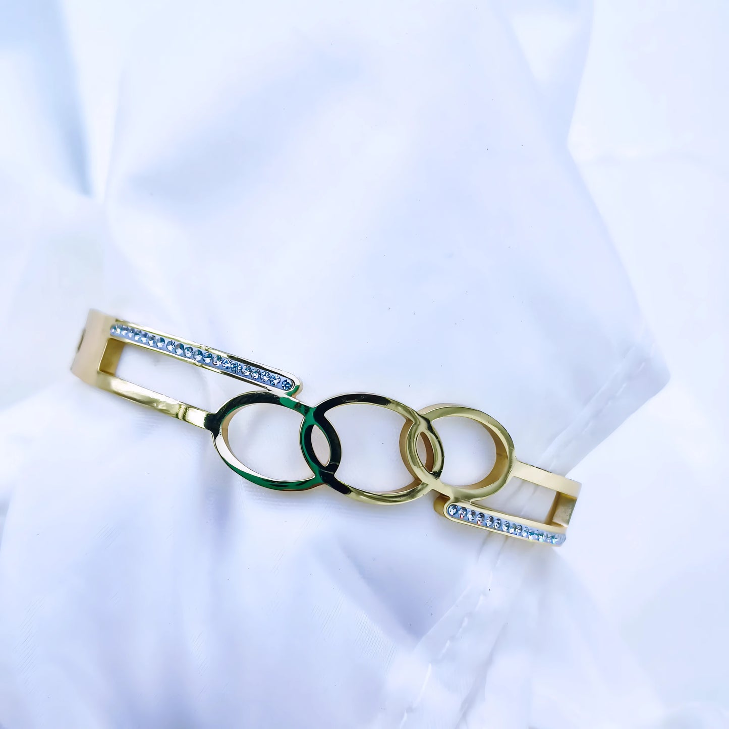 Triple Circle Crystal Anti-Tarnish Gold Plated Kada / Bracelet