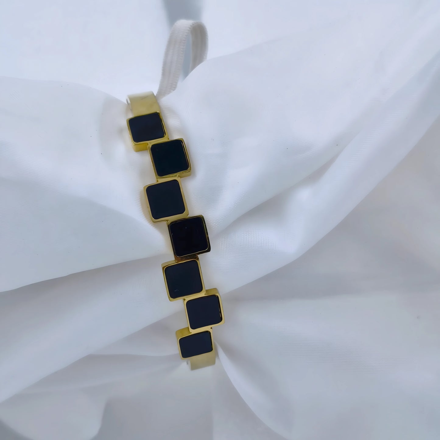 Anti Tarnish Black Stone Gold Plated Kada Bracelet
