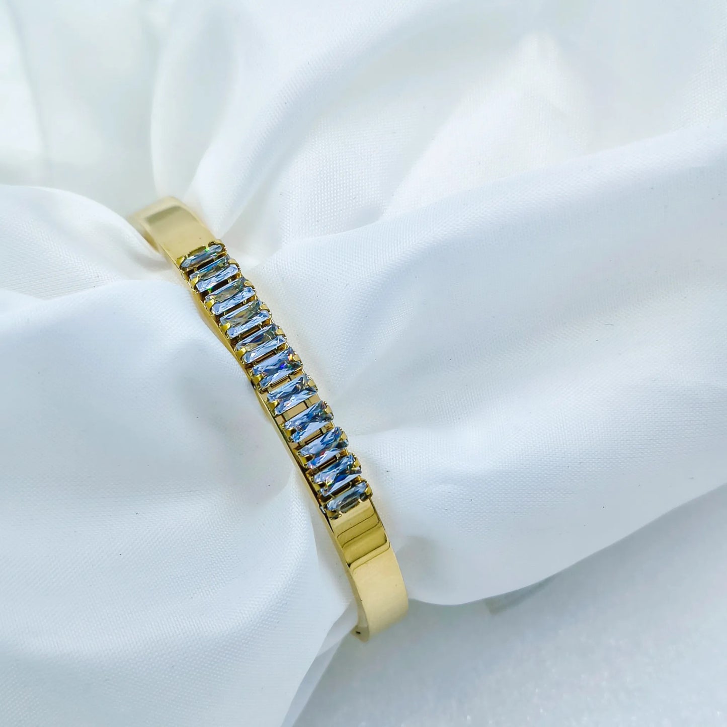 Sparkling Crystal Line Gold Plated Anti-Tarnish Kada/Bracelet Free-Size