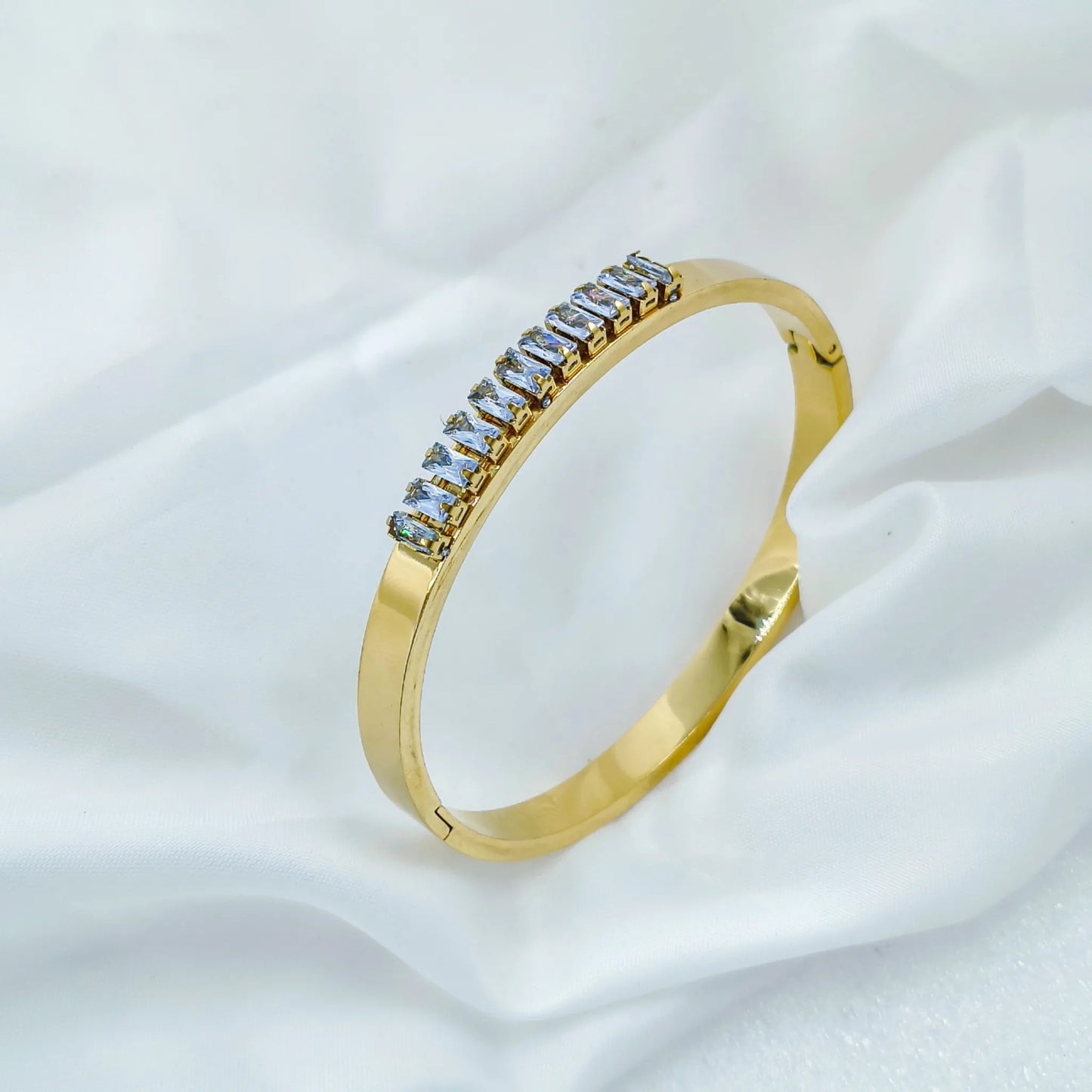 Sparkling Crystal Line Gold Plated Anti-Tarnish Kada/Bracelet Free-Size