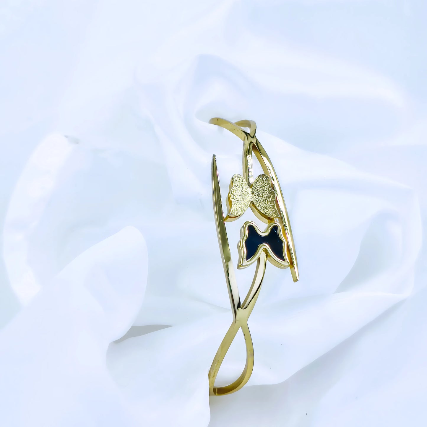 Dual Butterfly Accent Anti-Tarnish Gold Plated Kada / Bracelet
