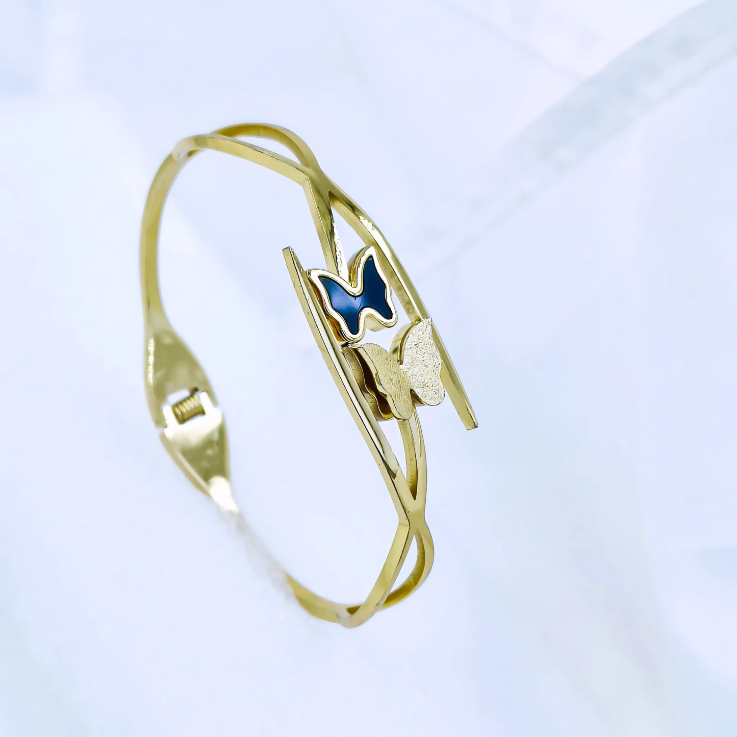 Dual Butterfly Accent Anti-Tarnish Gold Plated Kada / Bracelet