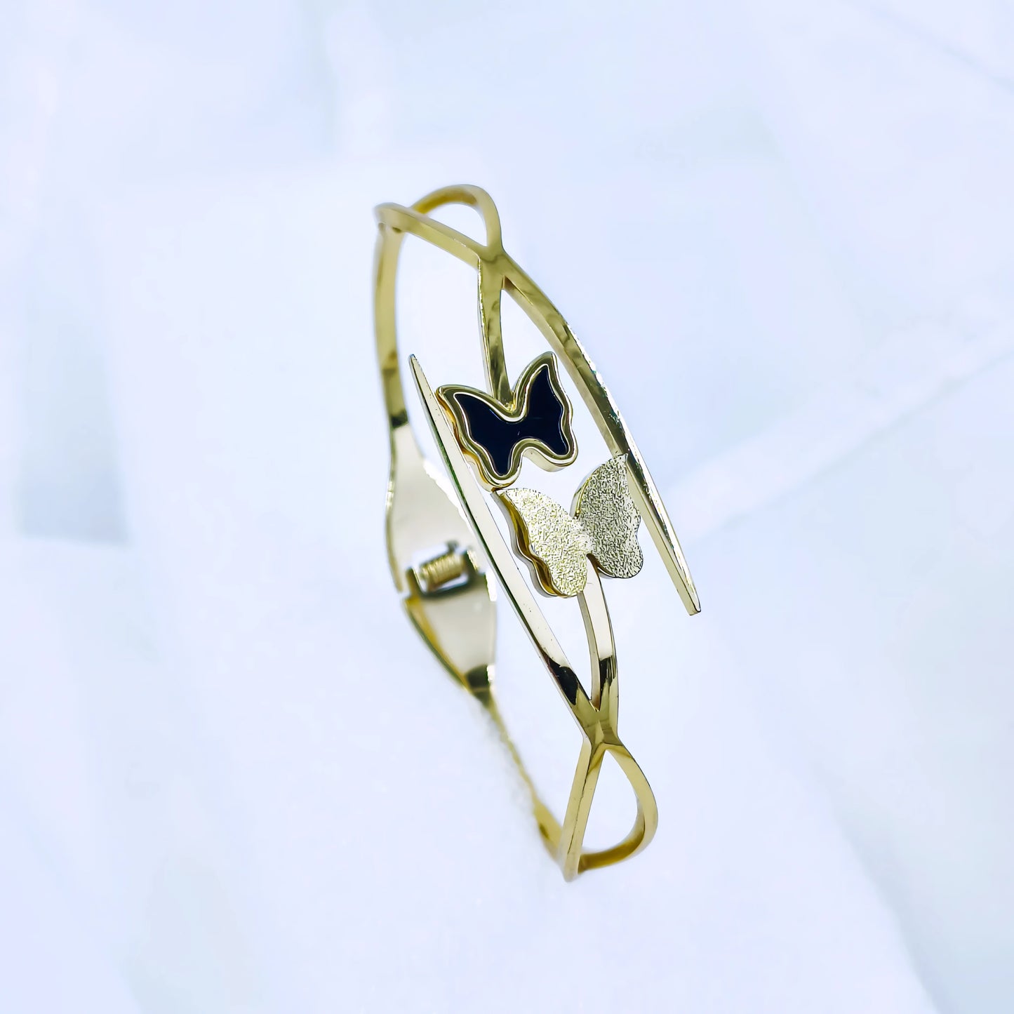 Dual Butterfly Accent Anti-Tarnish Gold Plated Kada / Bracelet