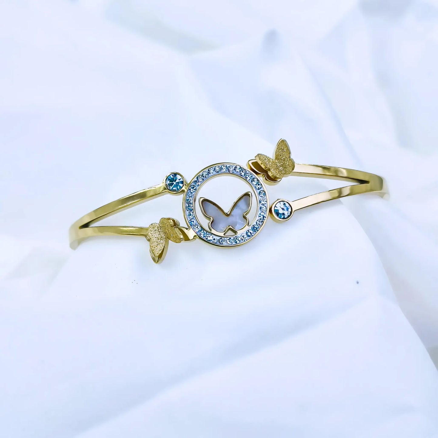 Butterfly Circle Crystal Accent Anti-Tarnish Gold Plated Kada / Bracelet