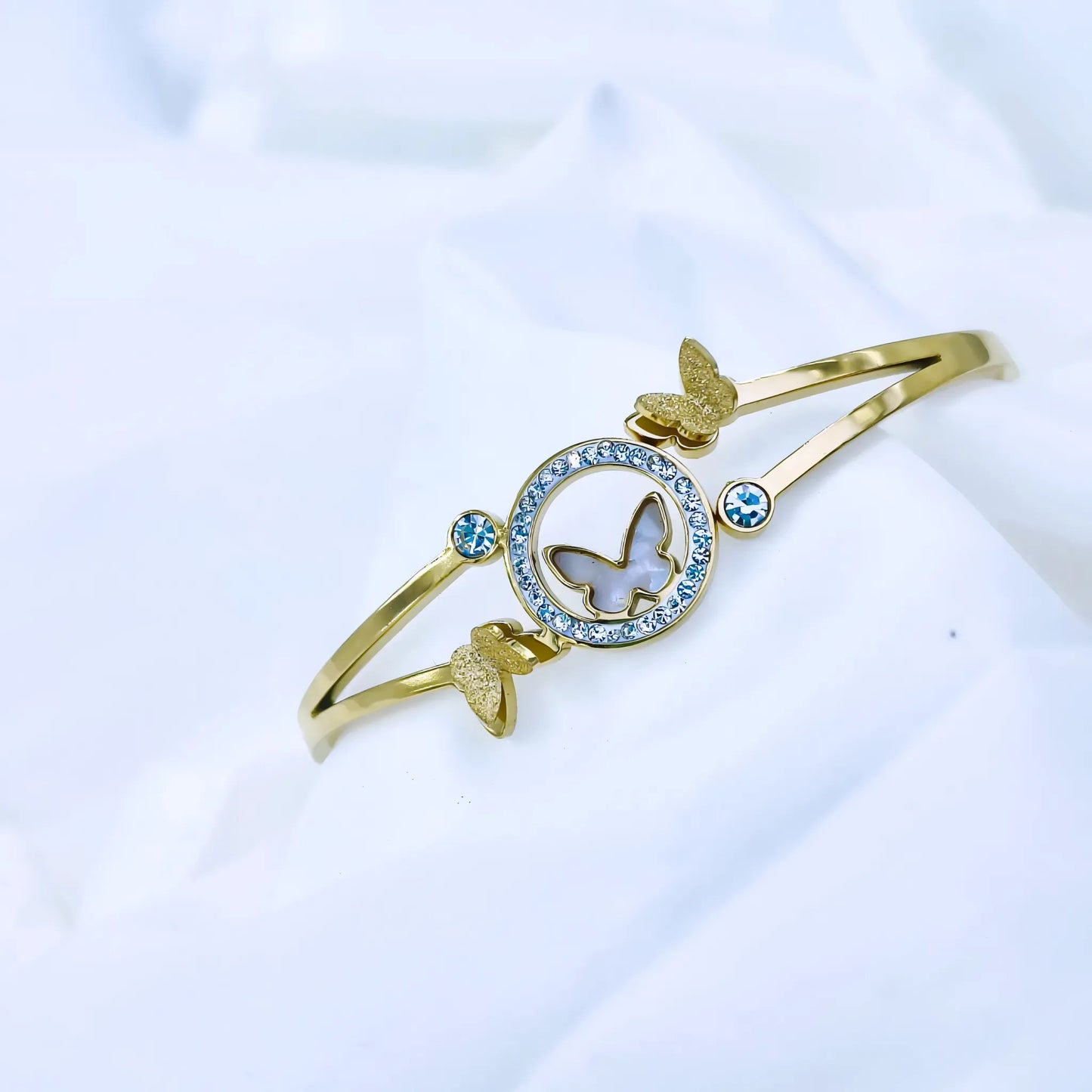 Butterfly Circle Crystal Accent Anti-Tarnish Gold Plated Kada / Bracelet