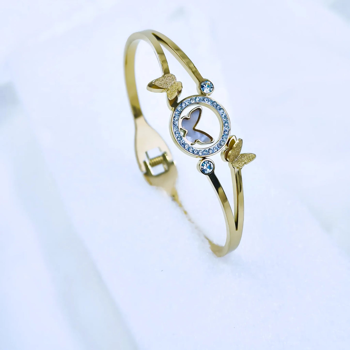 Butterfly Circle Crystal Accent Anti-Tarnish Gold Plated Kada / Bracelet