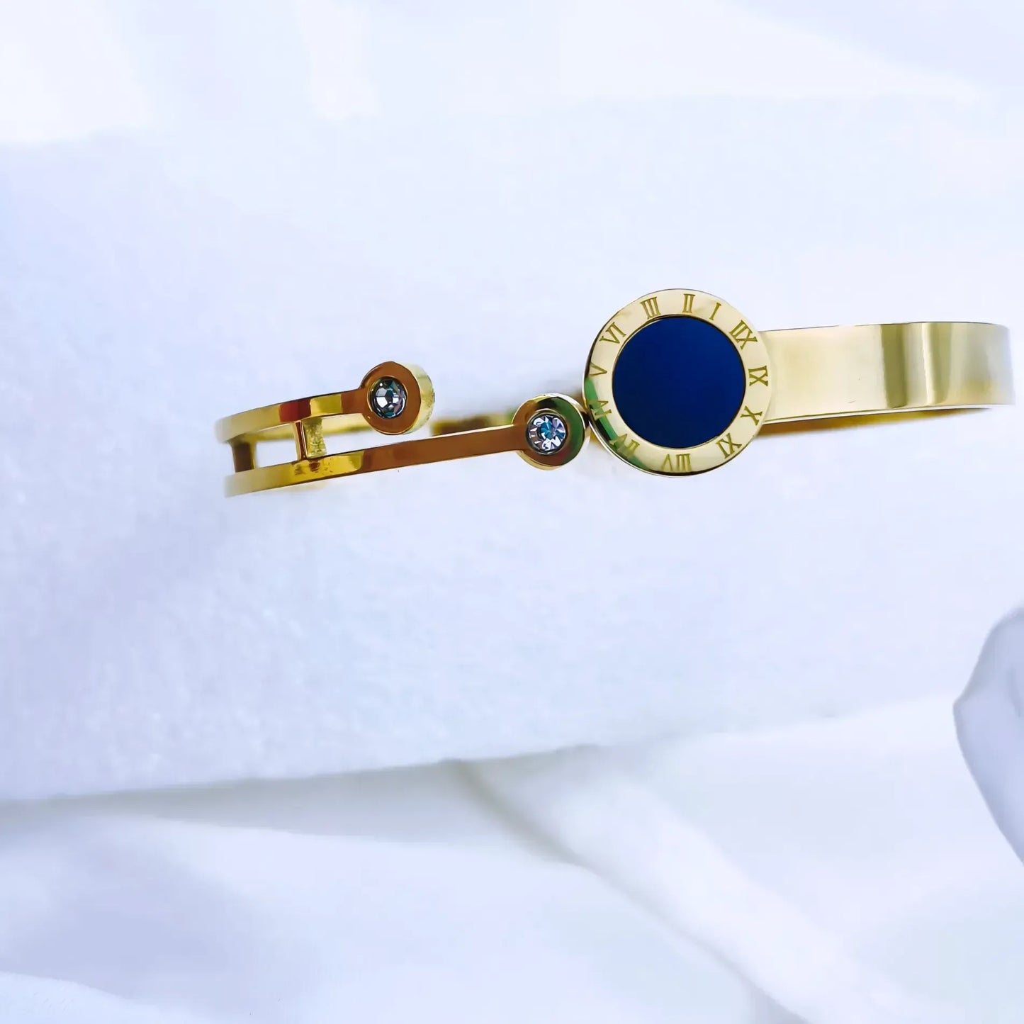 Black Stone Dual Line Anti-Tarnish Gold Plated Kada / Bracelet