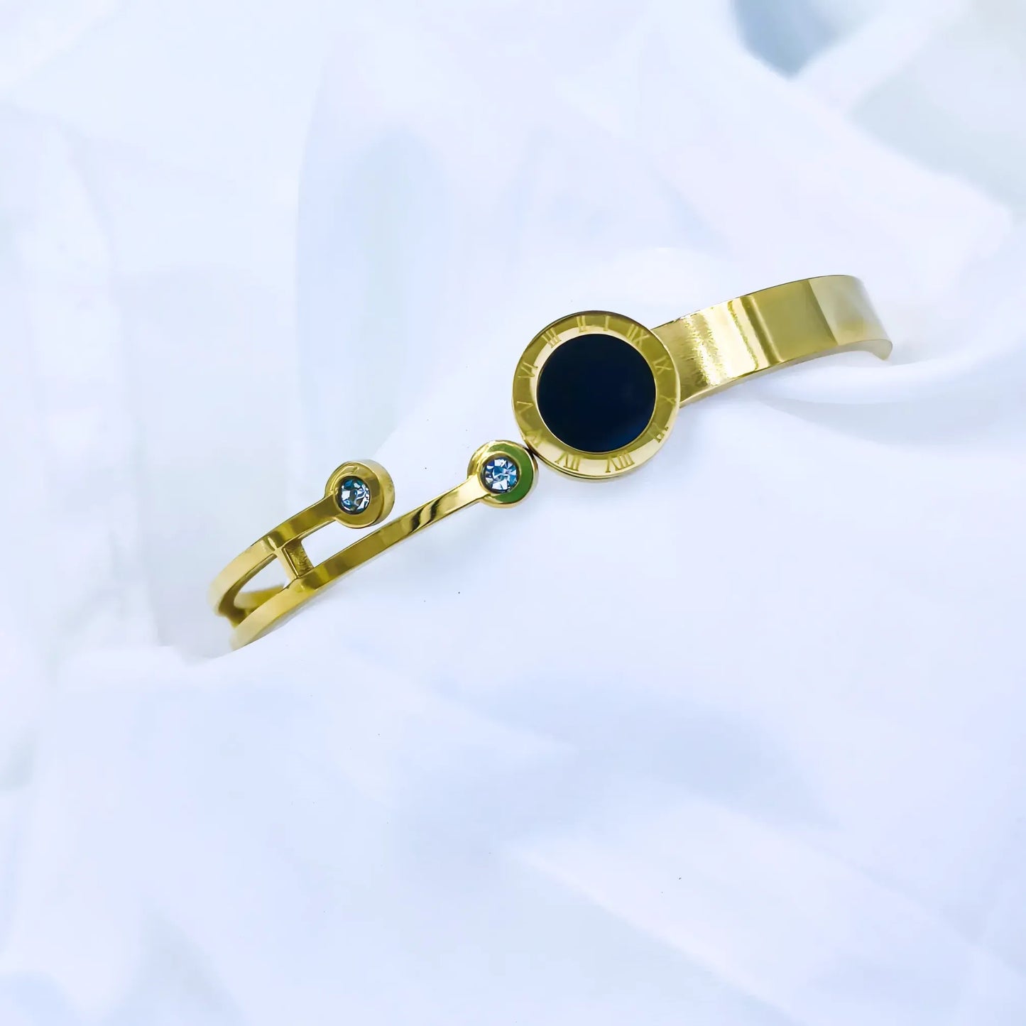 Black Stone Dual Line Anti-Tarnish Gold Plated Kada / Bracelet