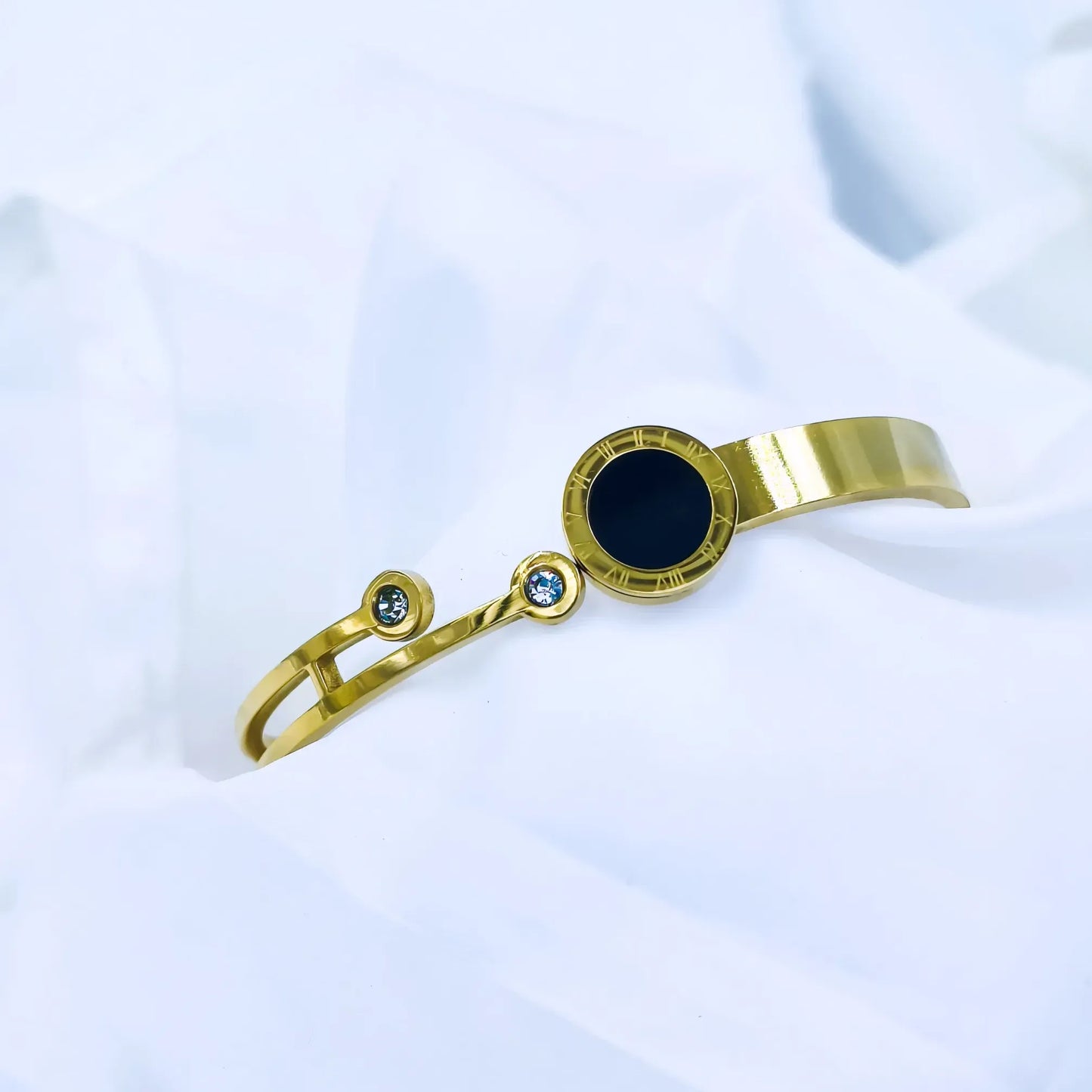 Black Stone Dual Line Anti-Tarnish Gold Plated Kada / Bracelet
