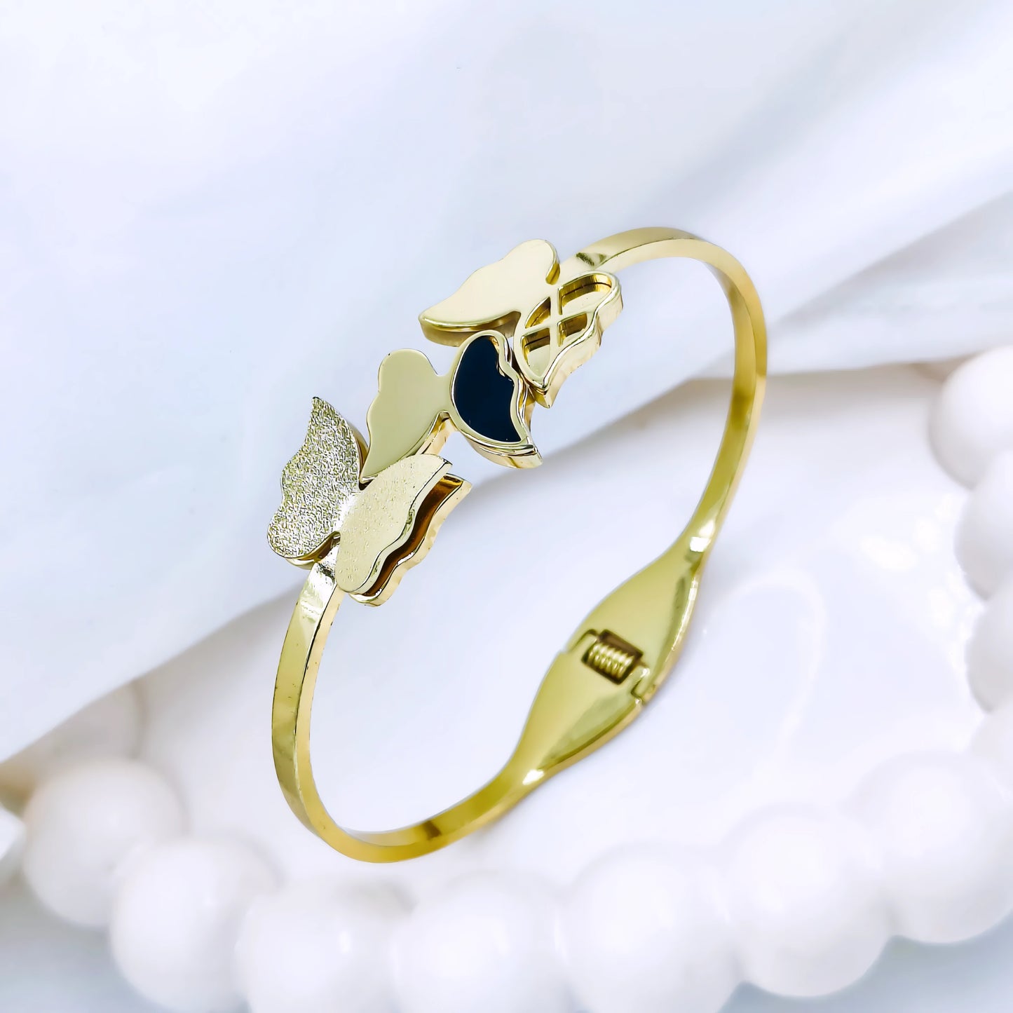 Triple Butterfly Motif Anti-Tarnish Gold Plated Kada / Bracelet