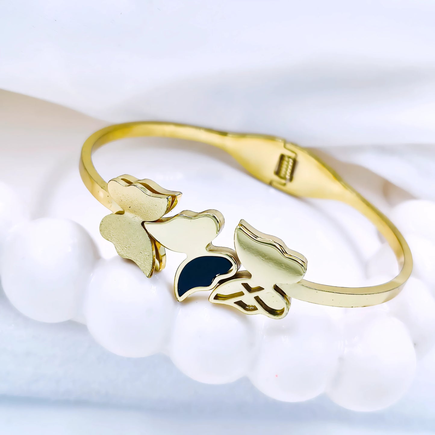 Triple Butterfly Motif Anti-Tarnish Gold Plated Kada / Bracelet