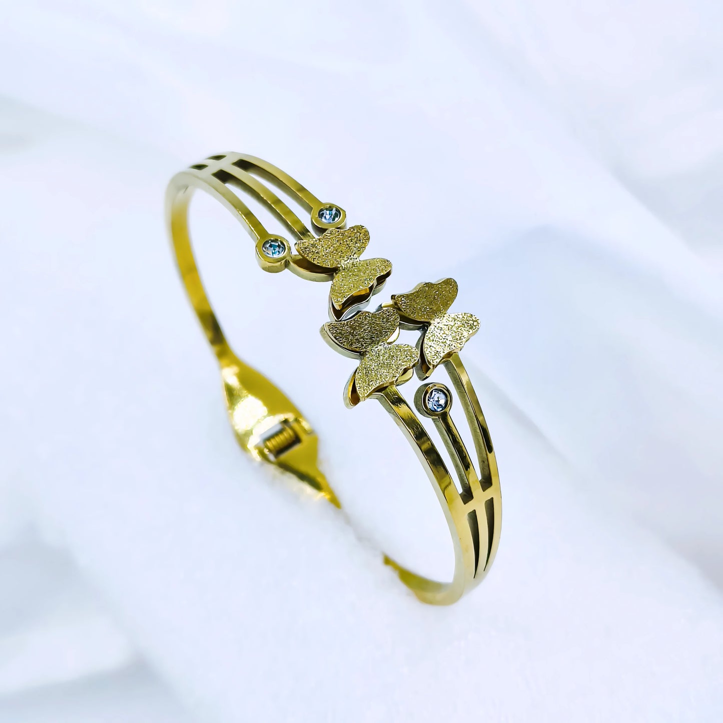 Cluster Butterfly Crystal Accent Anti-Tarnish Gold Plated Kada / Bracelet