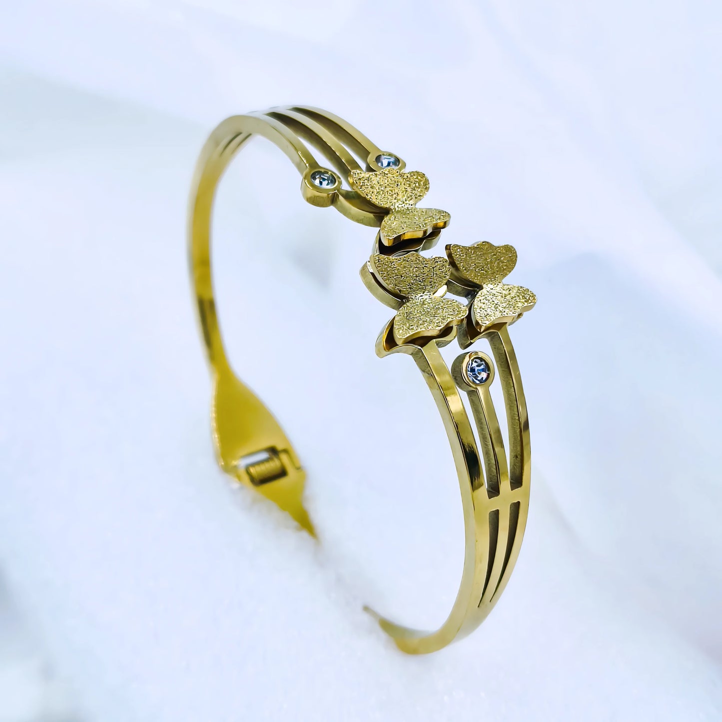 Cluster Butterfly Crystal Accent Anti-Tarnish Gold Plated Kada / Bracelet