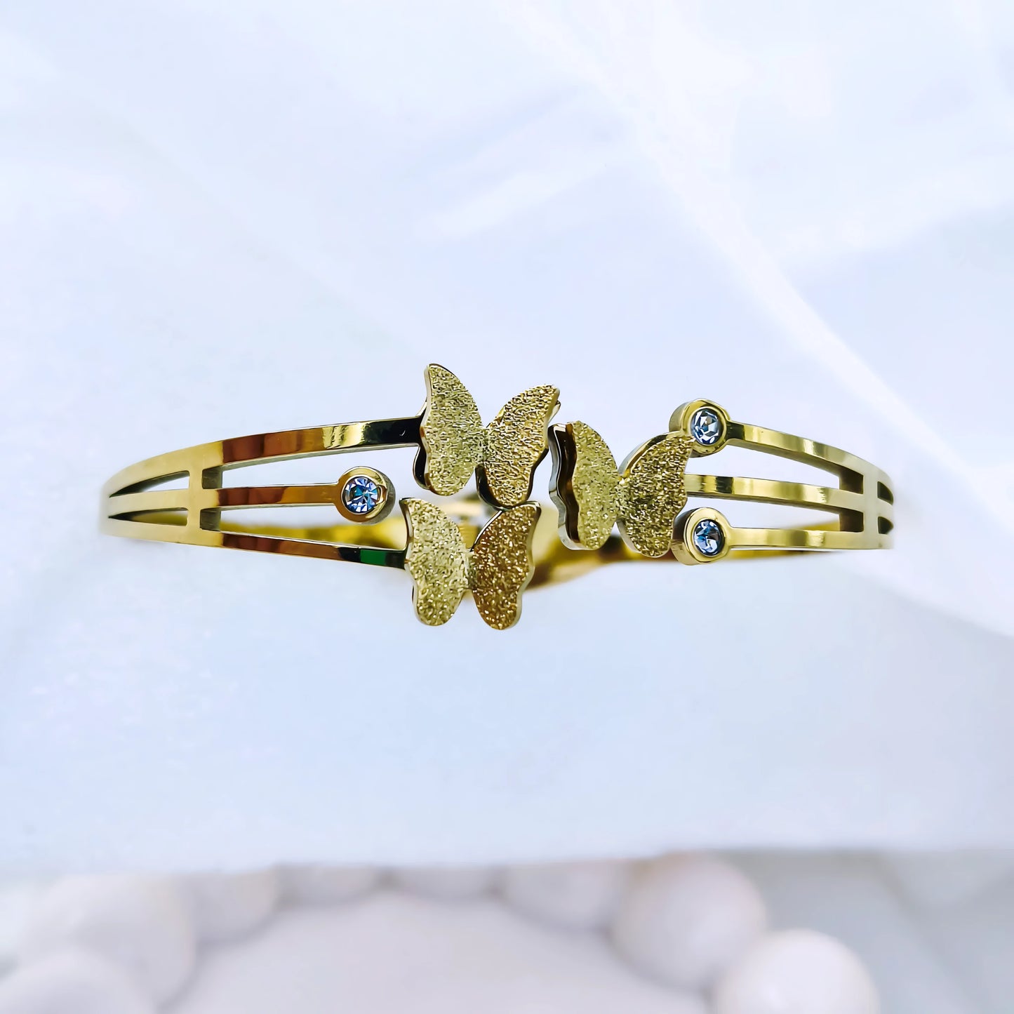 Cluster Butterfly Crystal Accent Anti-Tarnish Gold Plated Kada / Bracelet