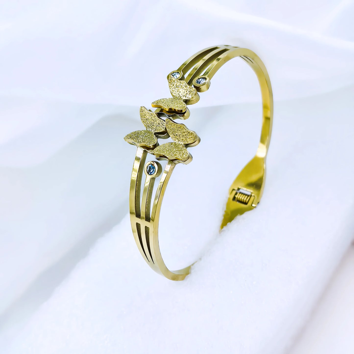Cluster Butterfly Crystal Accent Anti-Tarnish Gold Plated Kada / Bracelet
