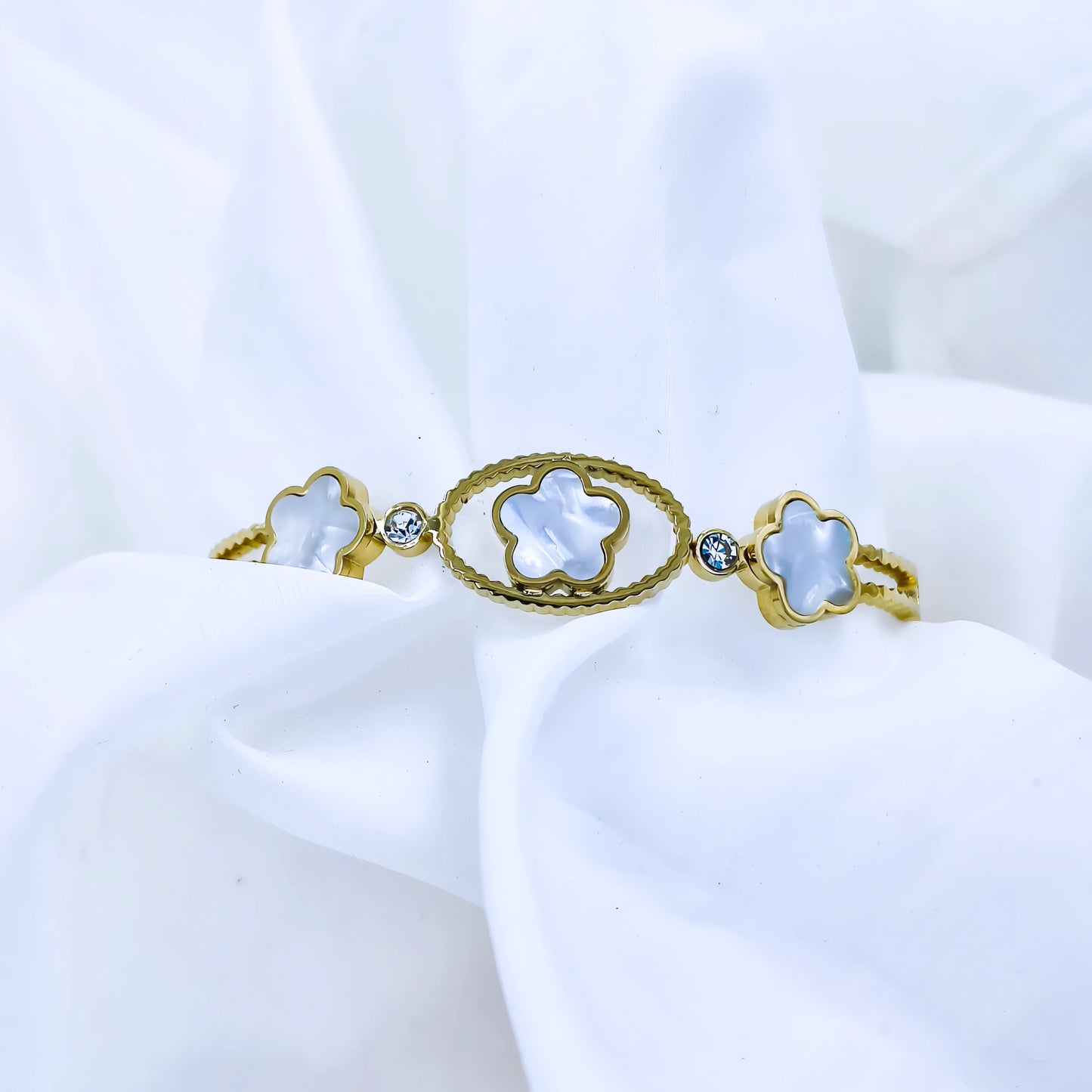 White Clover Trio Anti-Tarnish Gold Plated Kada / Bracelet