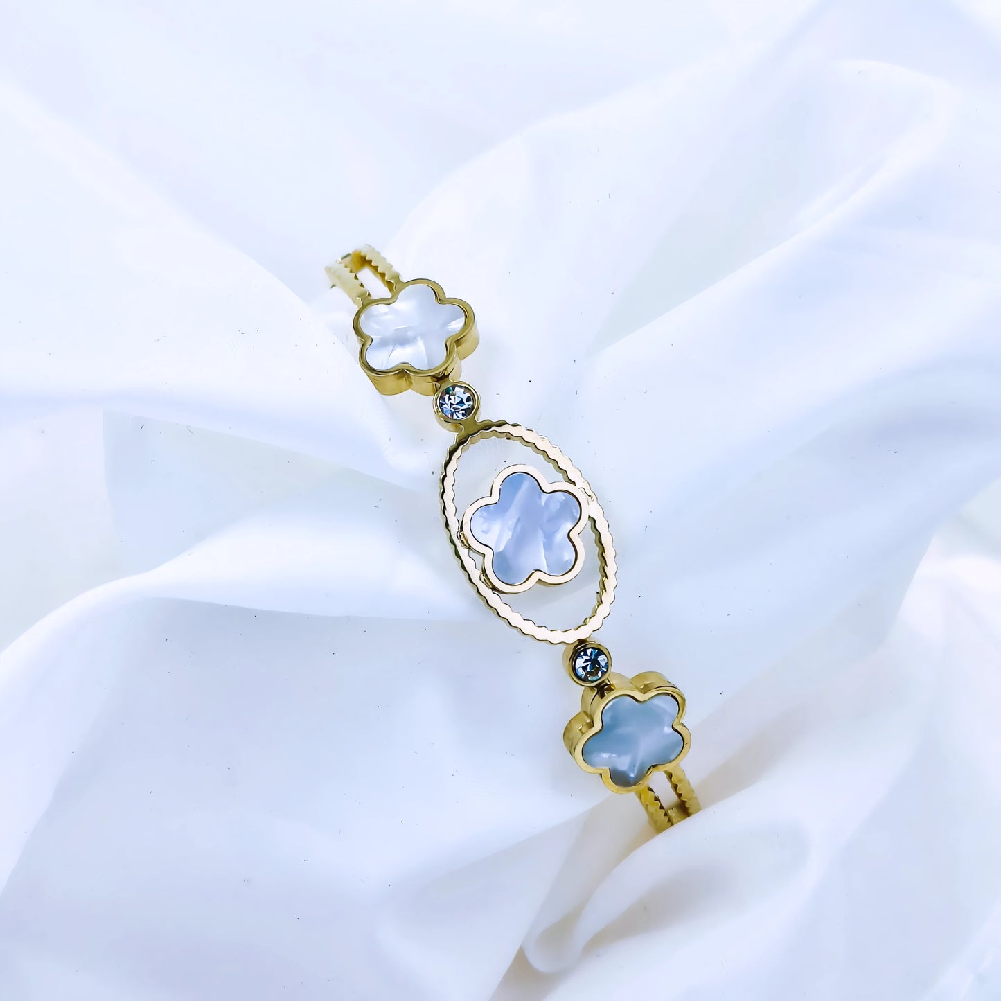White Clover Trio Anti-Tarnish Gold Plated Kada / Bracelet