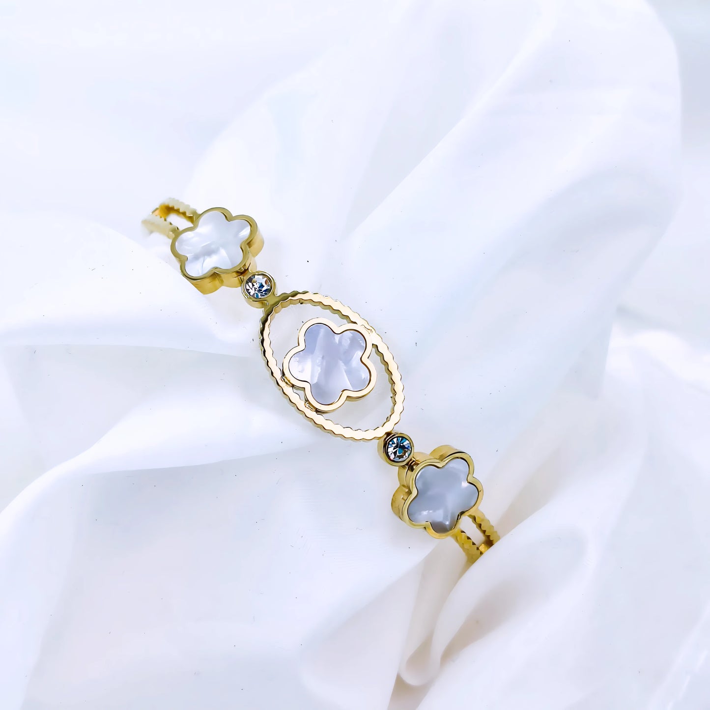 White Clover Trio Anti-Tarnish Gold Plated Kada / Bracelet