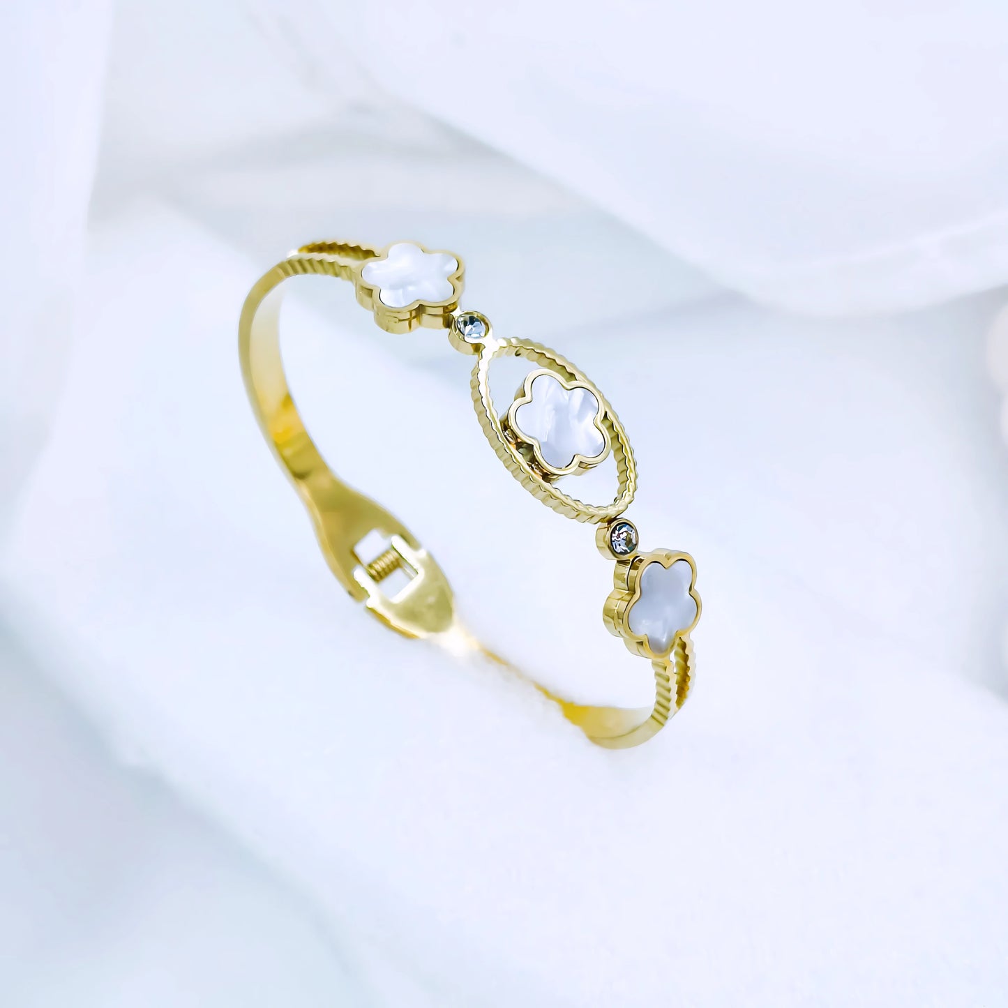 White Clover Trio Anti-Tarnish Gold Plated Kada / Bracelet