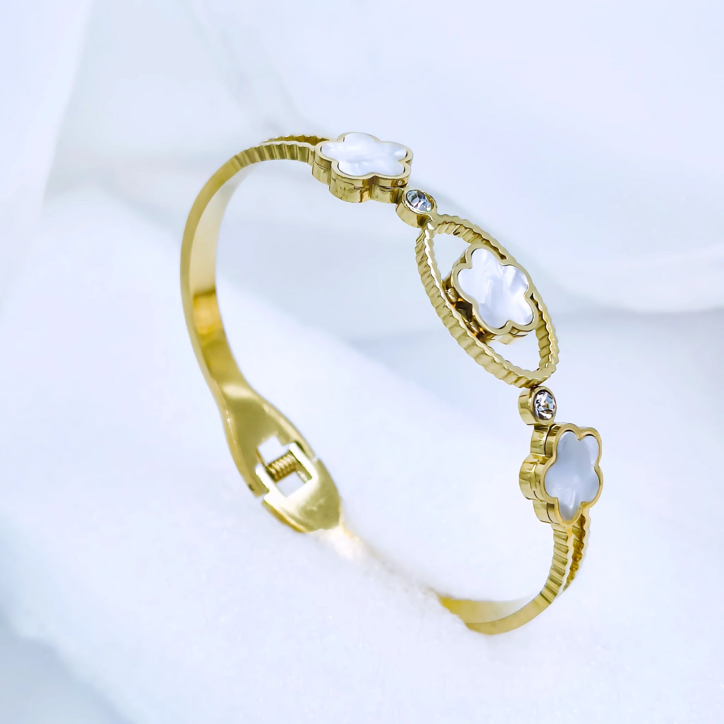 White Clover Trio Anti-Tarnish Gold Plated Kada / Bracelet