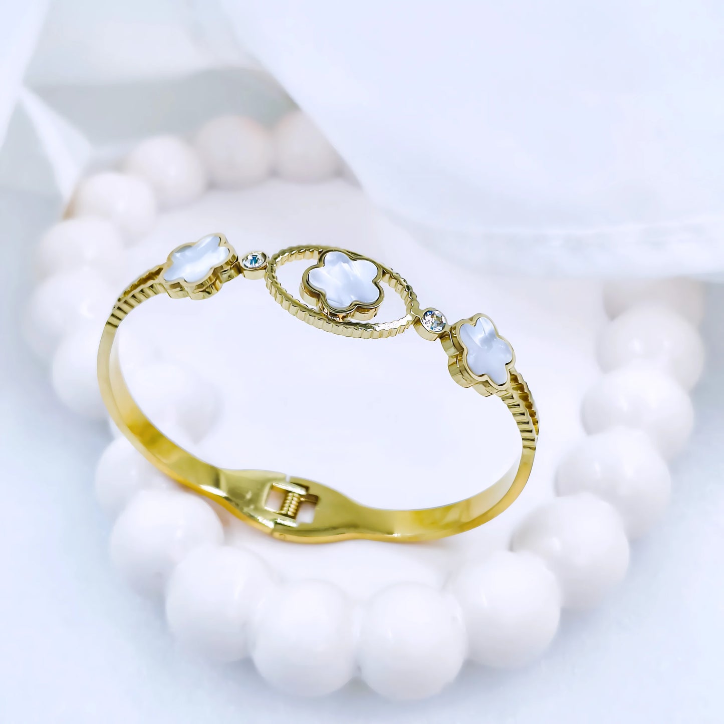 White Clover Trio Anti-Tarnish Gold Plated Kada / Bracelet