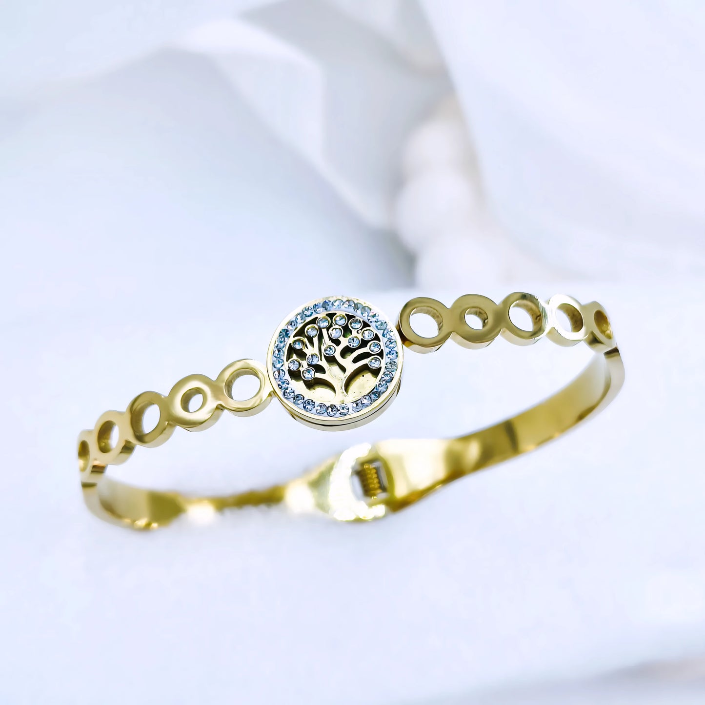 Tree of Life Crystal Accent Anti-Tarnish Gold Plated Kada / Bracelet
